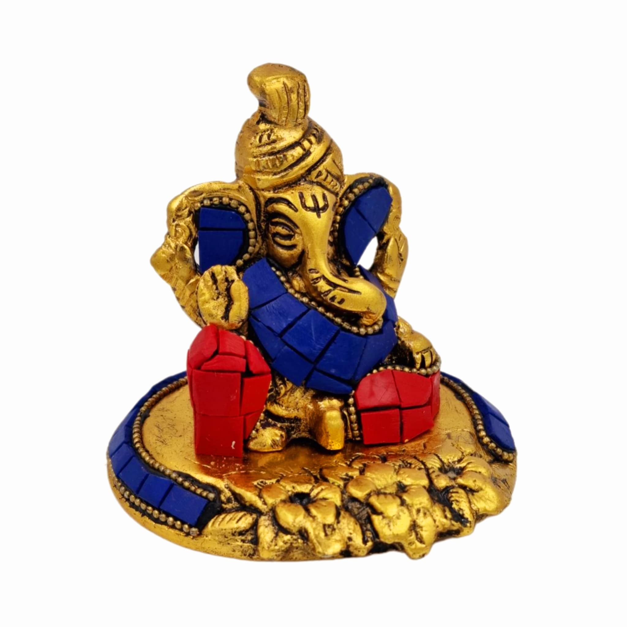 Rsn Metal Stone Ganesha Idol Ganesh Ganpati Blessing Statue Puja Murti Ganesha Goodwill Gift. (3.5 X 3.5)