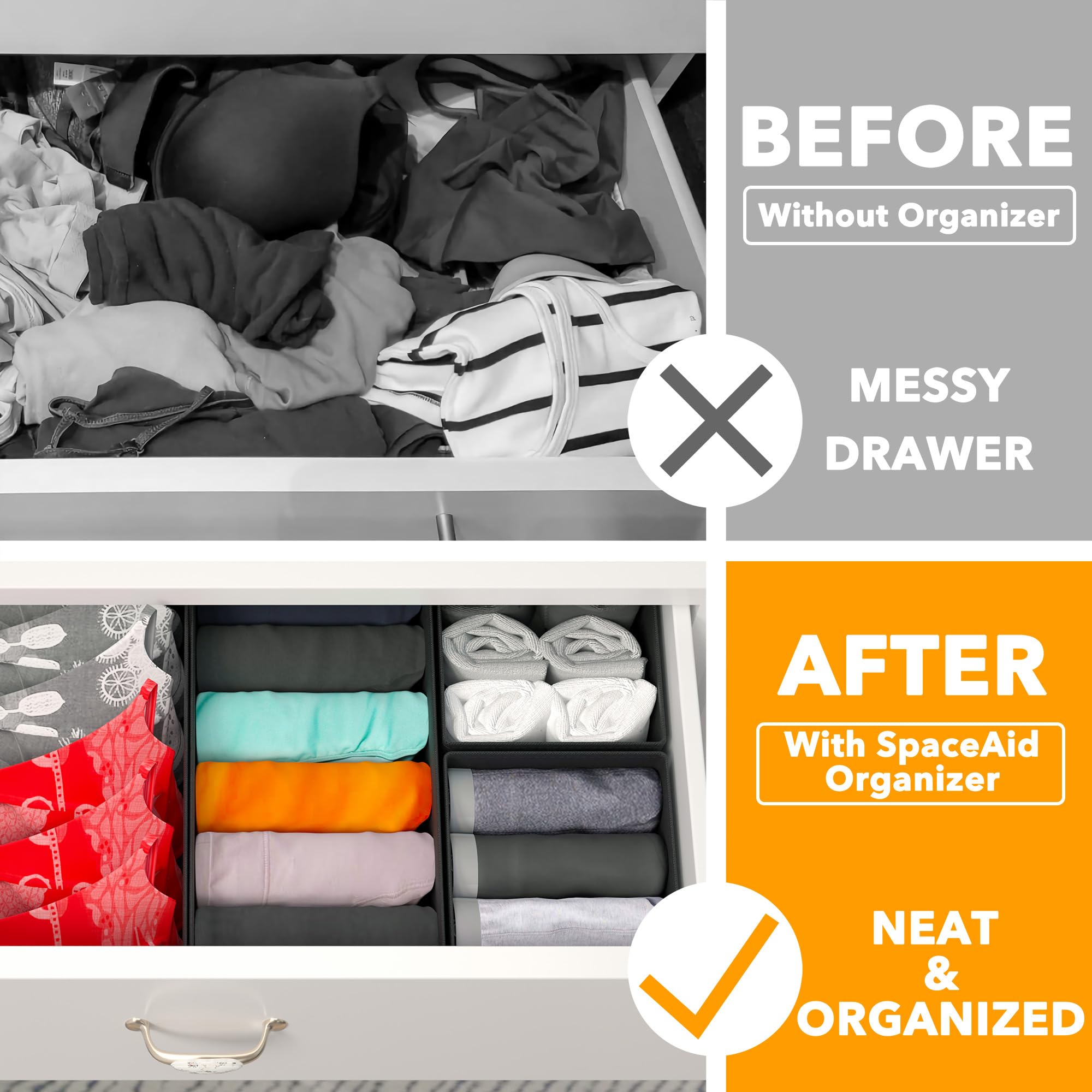 SpaceAid Drawer Organizer for Clothes, 12 Pack Dresser Drawer Organizer Bins, Closet Organizers and Storage Dividers for Clothin