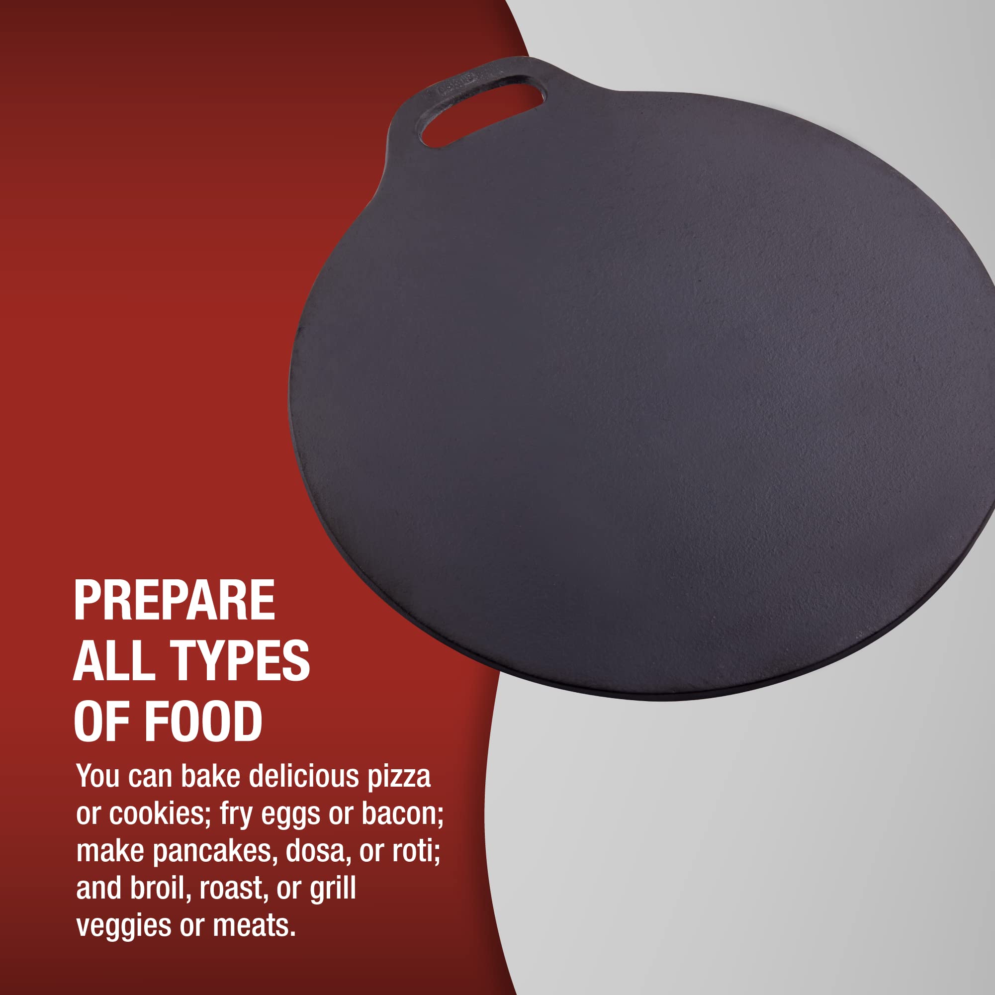 Victoria 12-Inch Cast Iron Tawa Dosa Pan - Preseasoned, Black, Model GDL-181