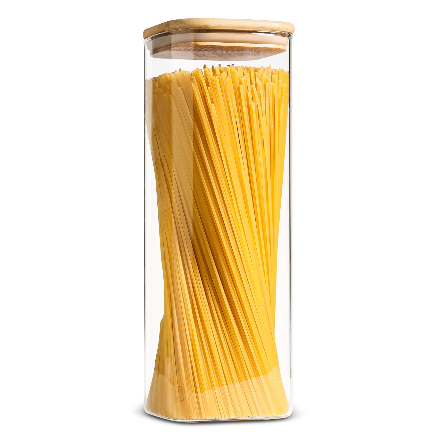 Comsaf Glass Spaghetti Pasta Storage Containers With Lid(71Oz), Tall Clear Airtight Food Storage Jar With Bamboo Lid For Noodles