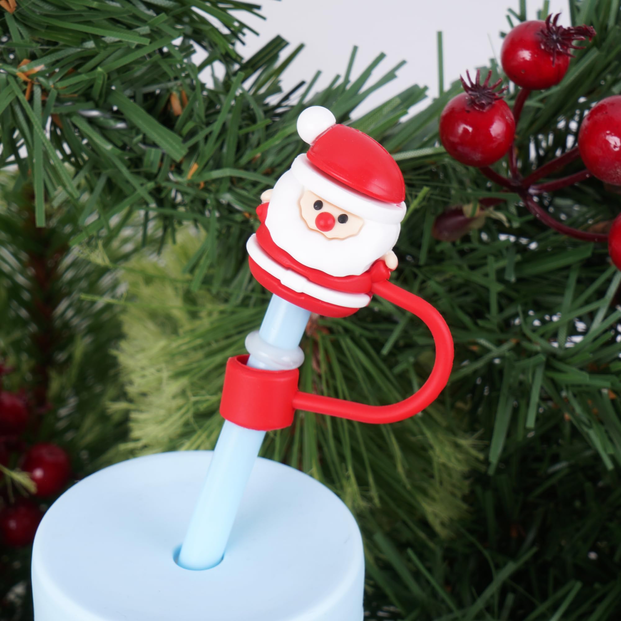 Avky 4 Pcs Christmas Straw Cover Cap For Stanley Cup, 10Mm 0.4In Stanley Accessories Xmas Straw Toppers Cap With 30&40 Oz Tumble