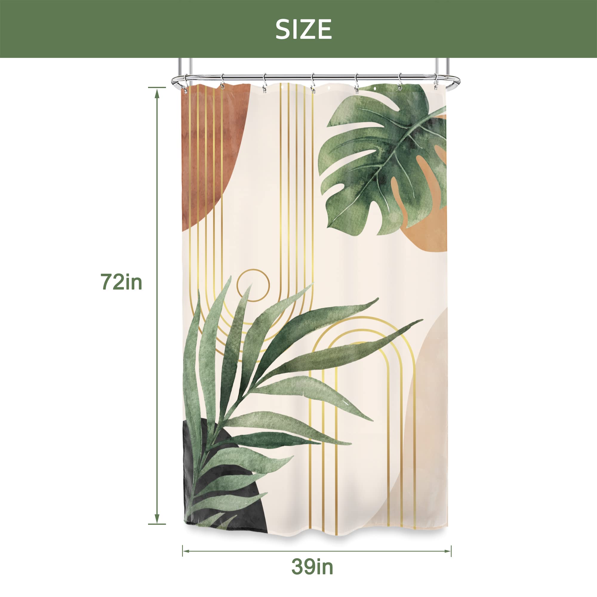 Glawry Small Stall Narrow Shower Curtain 39Wx72L Inches Single Tropical Boho Mid Century Leaves Abstract Bathroom Palm Leaf Plan