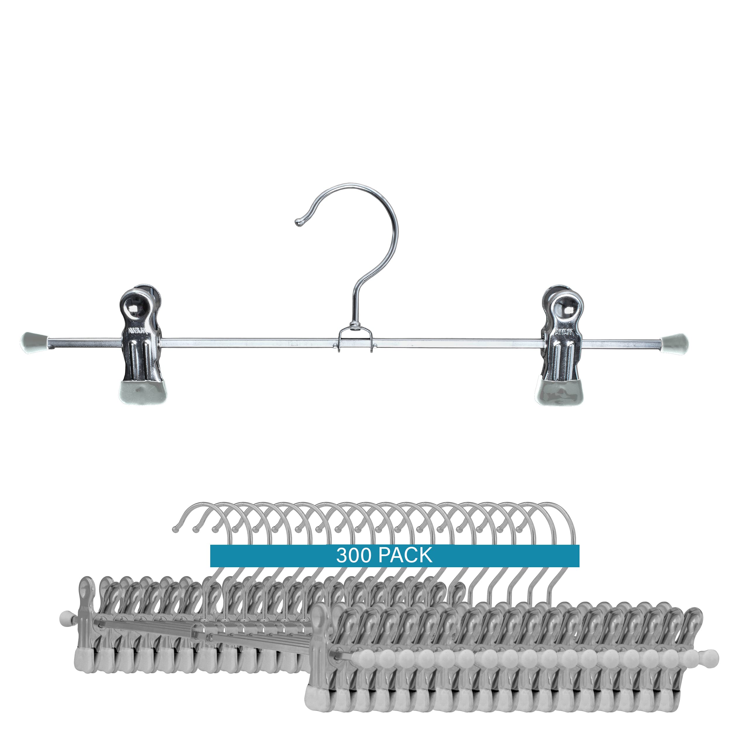 Mawa By Reston Lloyd Space-Saving Metal Pant/Skirt Hanger, Strong And Adjustable Pant Clips, Silver Set Of 300