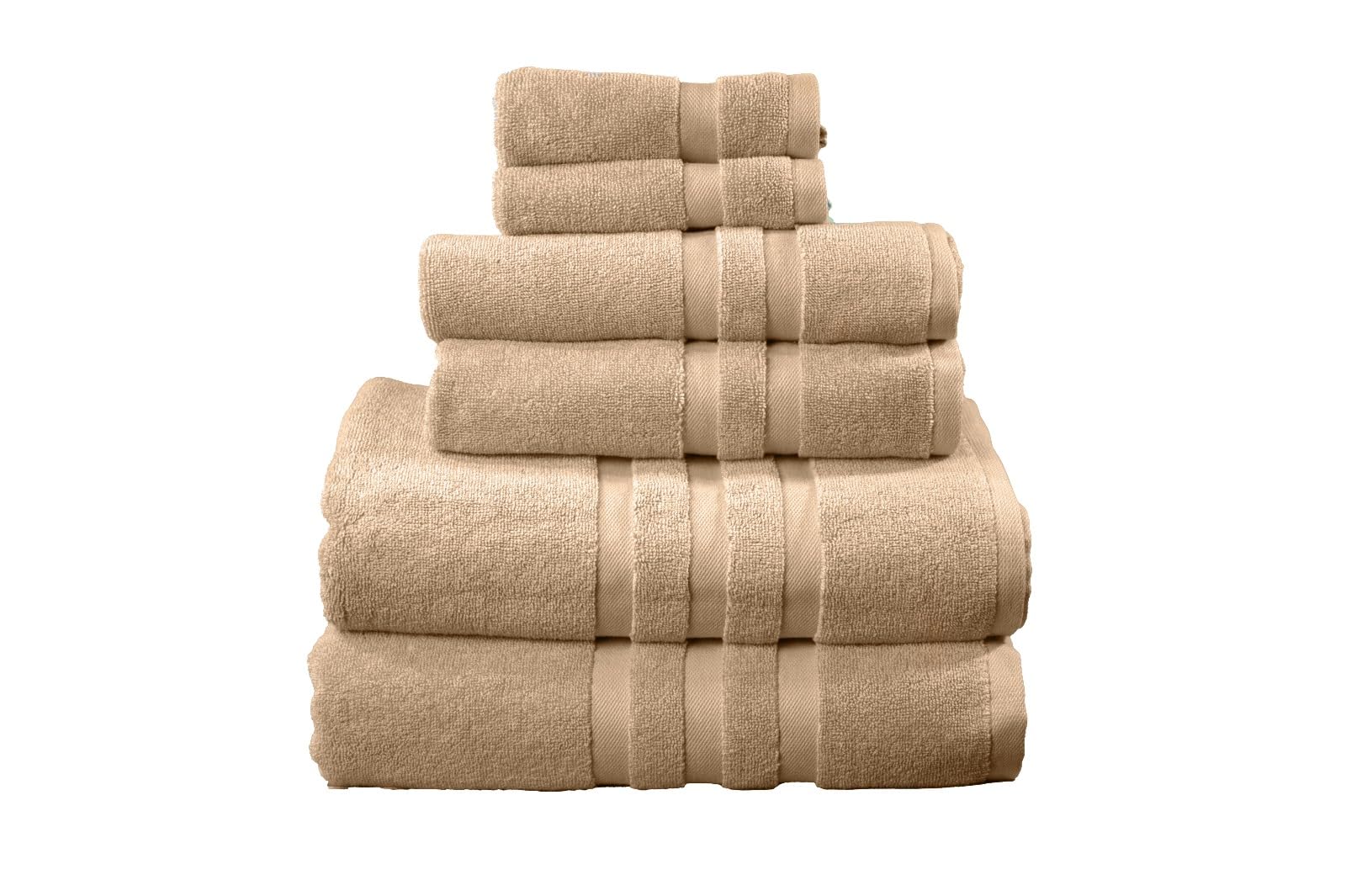 Veteran Textile LLC- 6 Pieces-100% Turkish Cotton - Luxury Towel Set for Bathroom & Kitchen  2 Bath Towels  2 Hand Towels & 2 WashCloths (Valued $79.99) (Oxford Tan)