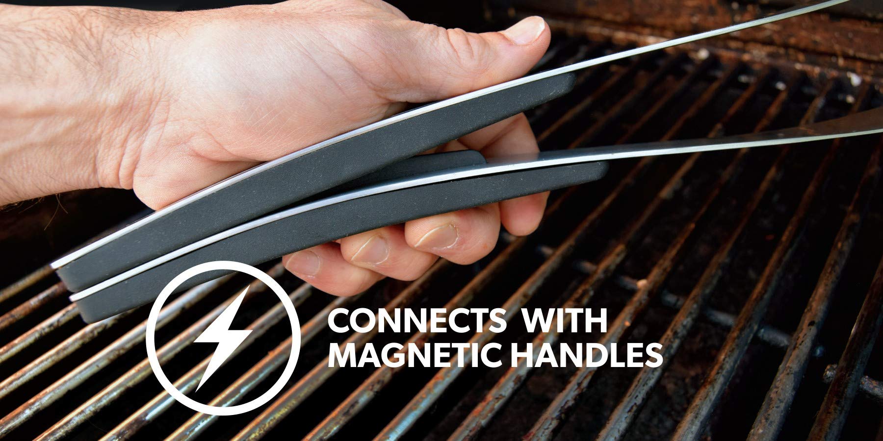 Proud Grill Connect It Magnetic Bbq Tool Set - 2 Bbq Tools - 4 Uses | Elegant Stainless Steel Design| Spatula And Fork Connect T