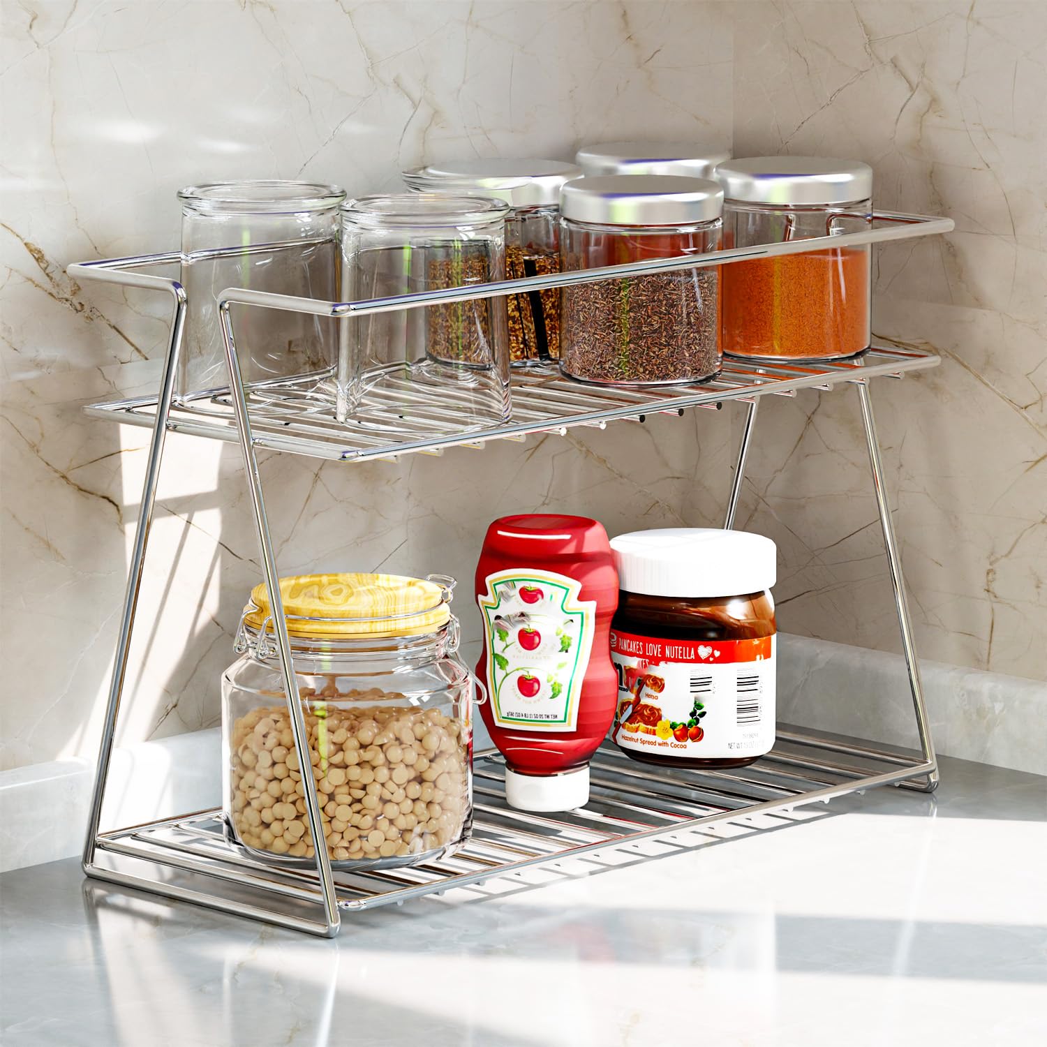 Wonderstand Nimbus | 2Tier Countertop Spice Rack Storage Shelf Organizer And Home/Kitchen Spice Rack (Stainless Steel)