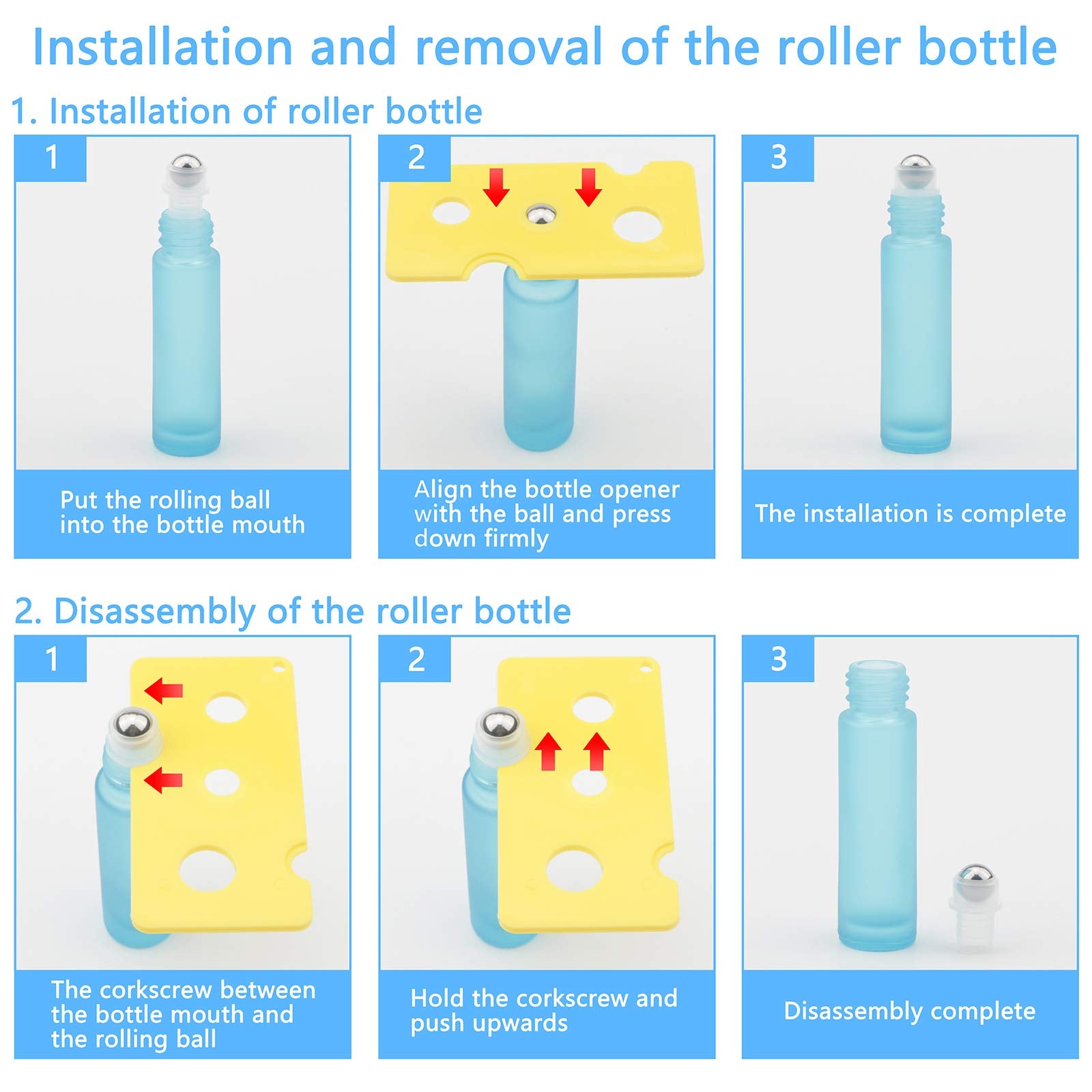 Kesell 10Pack Colour Essential Oil Roller Bottles 10Ml, Refillable Glass Roll On Bottles With Plastic Lids Stainless Steel Ball