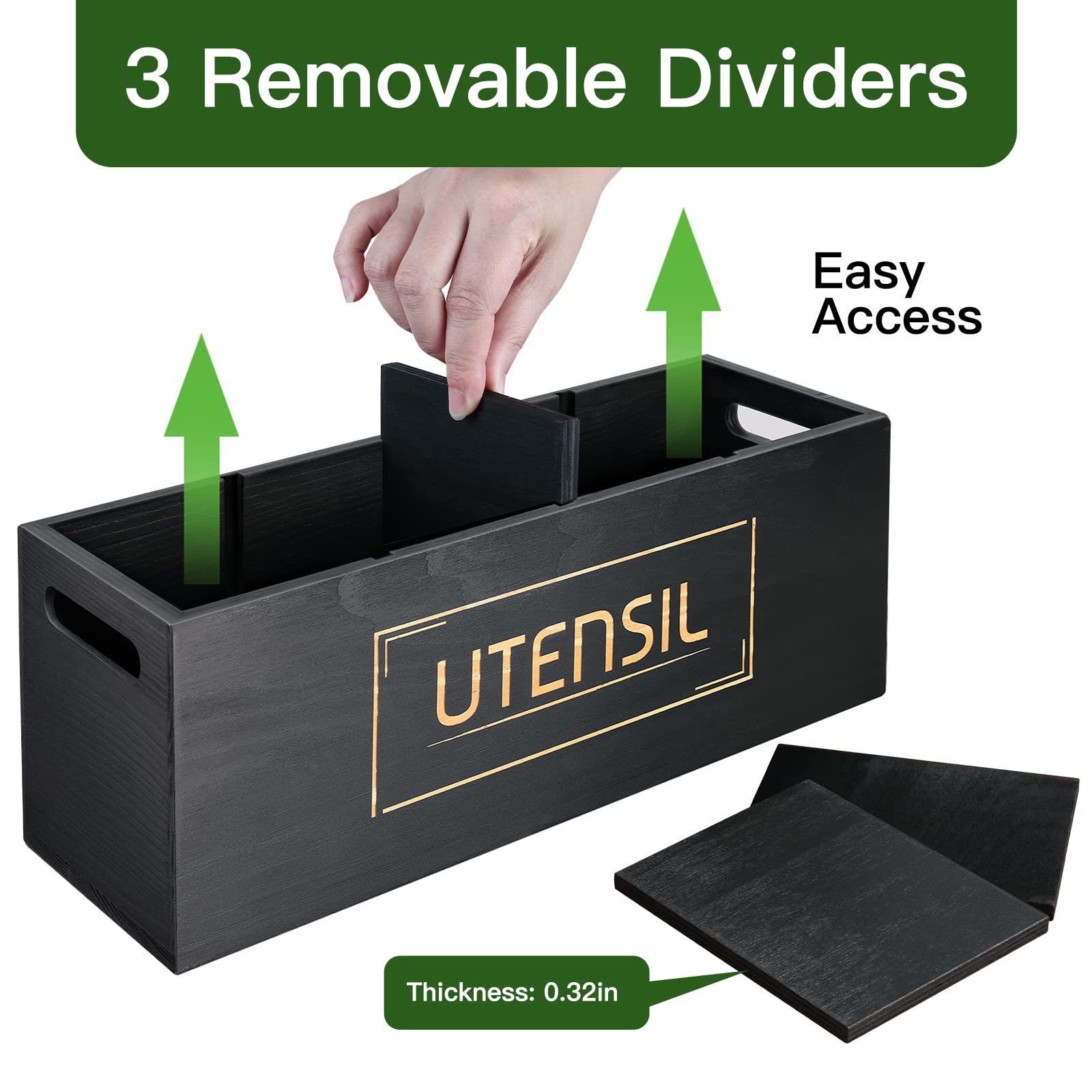 Utensil Holder Extra Large Utensil Organizer With 4 Compartments, Wooden Rustic Utensil Crocks For Kitchen Counter, Farmhouse Co