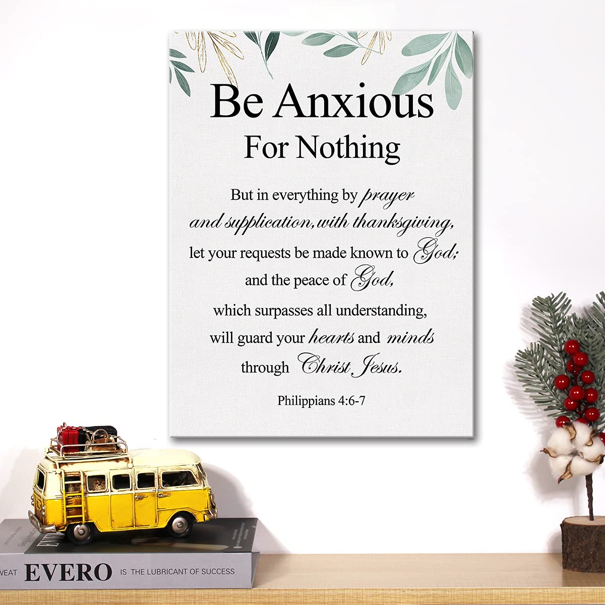 Christian Canvas Wall Art Philippians 4:6-7 Be Anxious For Nothing Canvas Print Positive Scripture Canvas Painting Home Wall Dec