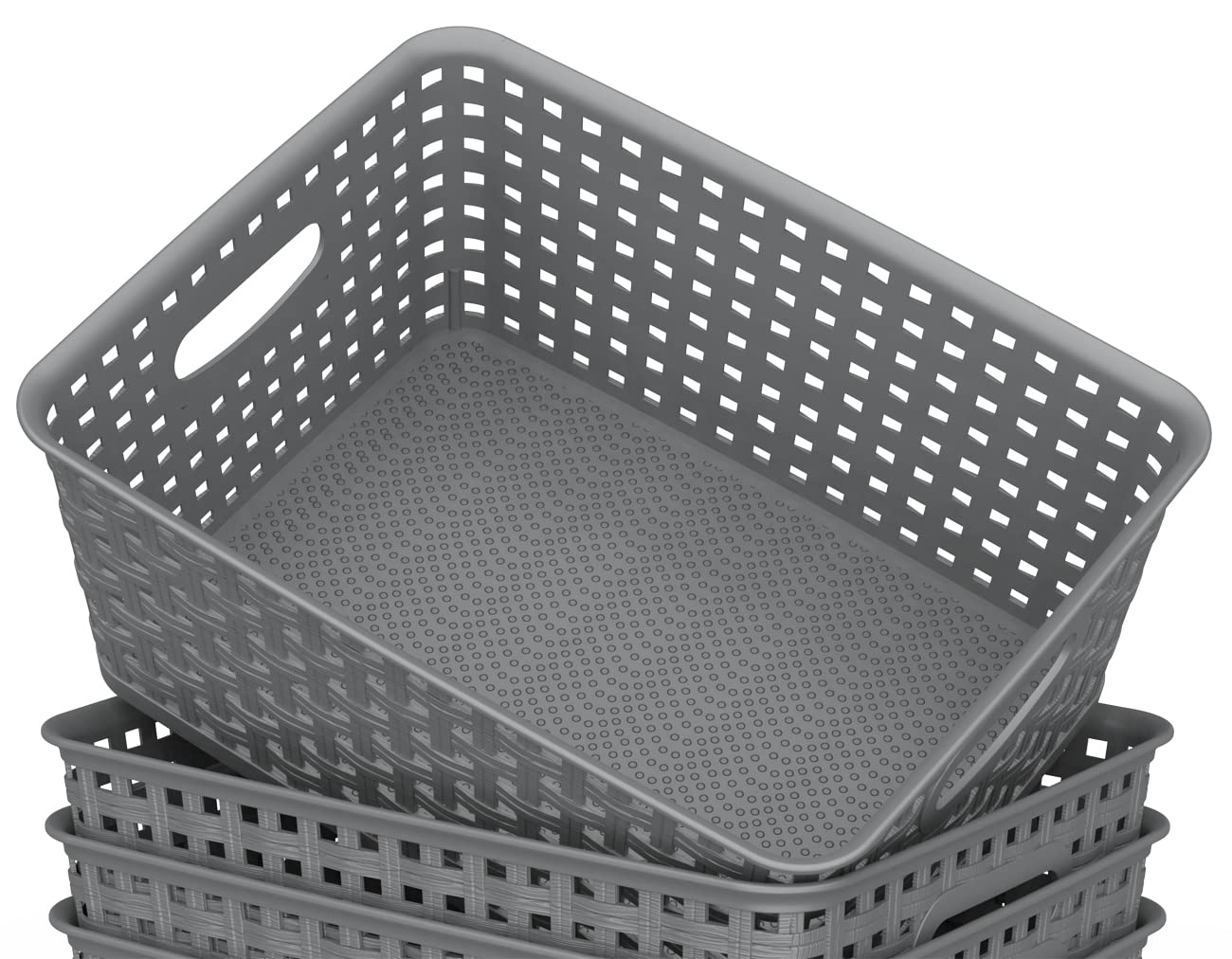 Wyt Weave Storage Organizer Baskets, Grey 6-Pack Plastic Woven Baskets, 10.1'' X 7.55'' X 4.1''