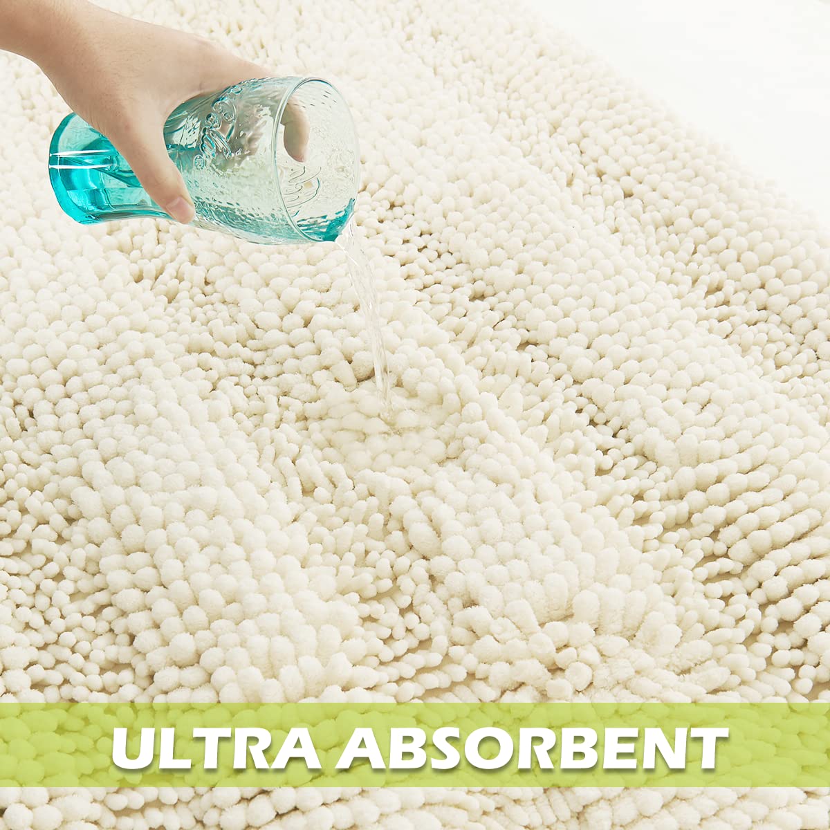 Washable Bath Mats White Rugs For Bathroom - Chenille Anti-Skidding Water Absorbent Machine Washable Quick Dry Kitchen Mats For