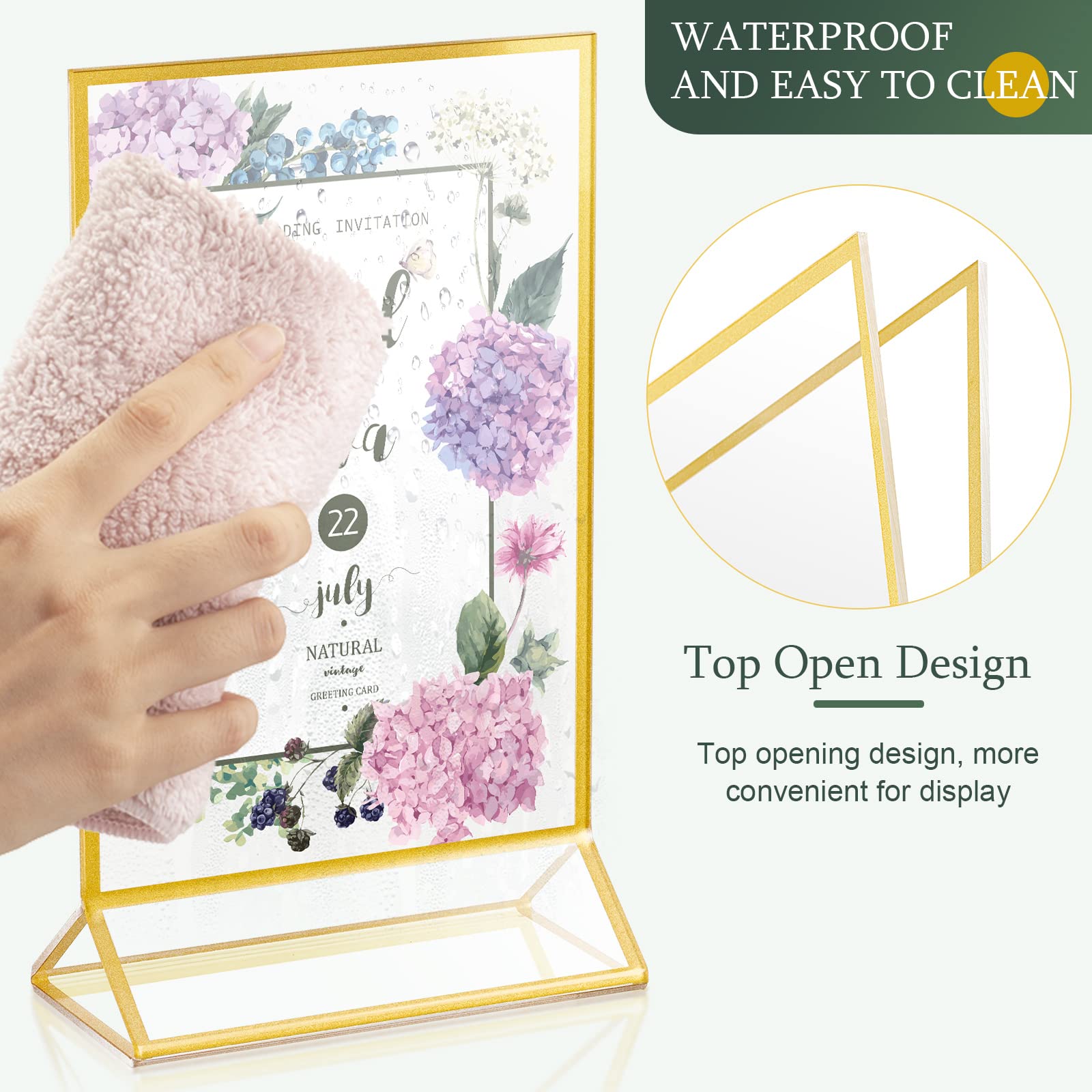 12 Pieces Gold Frames Clear Acrylic Sign Holder Double Sided Menu Display Stand With Gold Borders 2Mm Table Number Holder For We