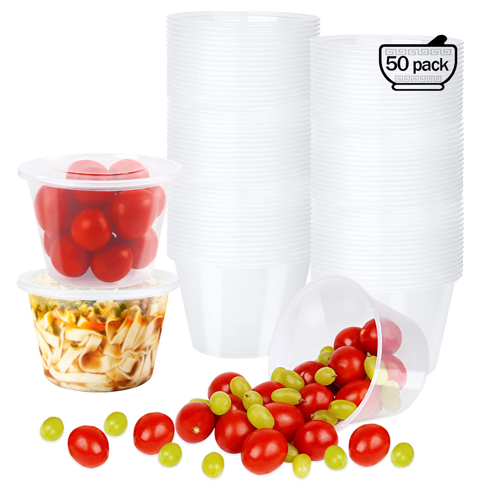 Wewbaby 16 Oz [50 Set] Plastic Deli Food Storage Containers With Leak-Proof Airtight Lids Bpa Free Disposable Togo Clear Contain