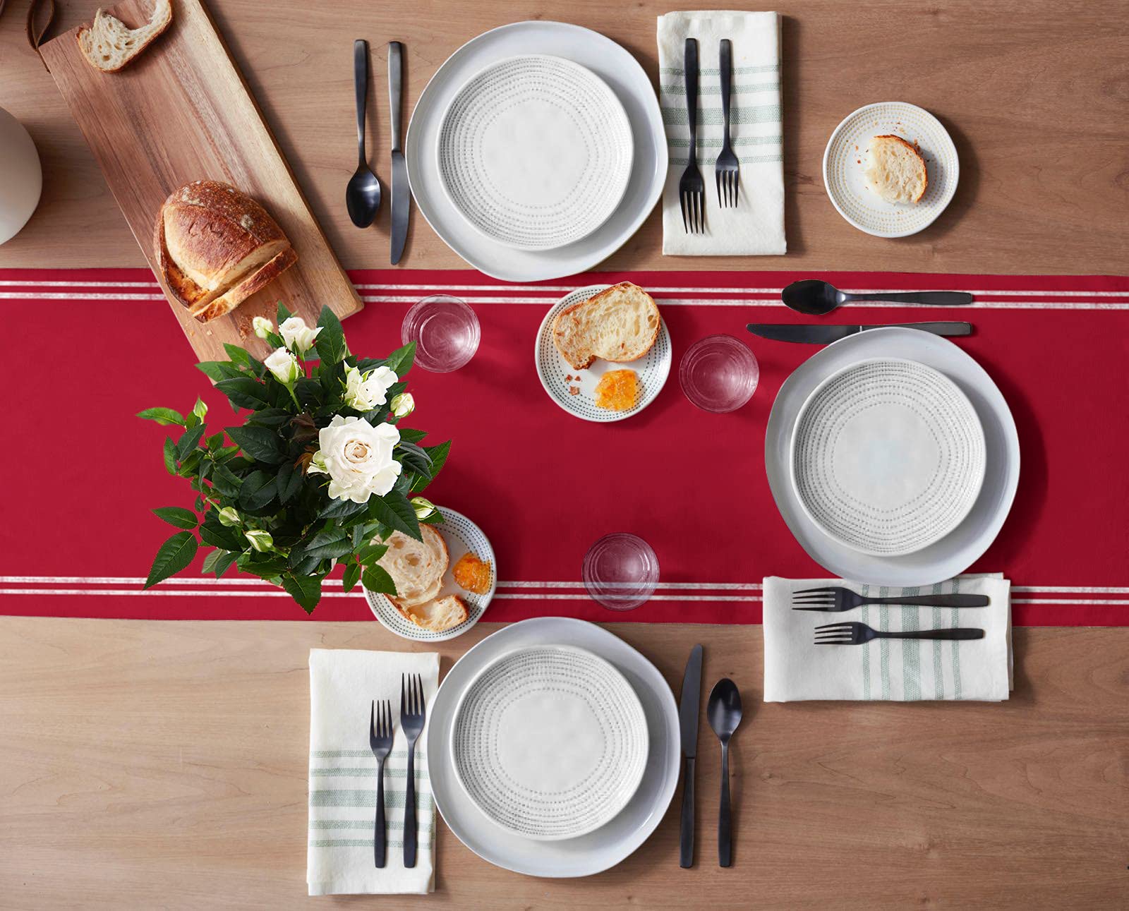 Red Table Runner Dresser Scarves, Farmhouse Red Dining Table Runners 72 Inches Long Linen Stripe Coffee Table Runner,Non-Slip Wa