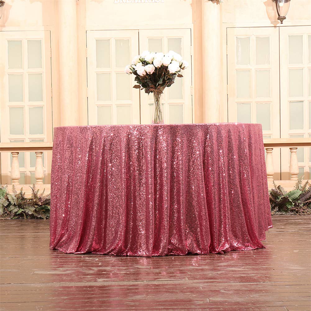 Eternal Beauty Fuchsia Pink 120'' Round Sequin Tablecloth- Sparkly Sequin Overlay For Wedding Party/Dessert Table/Christmas Deco