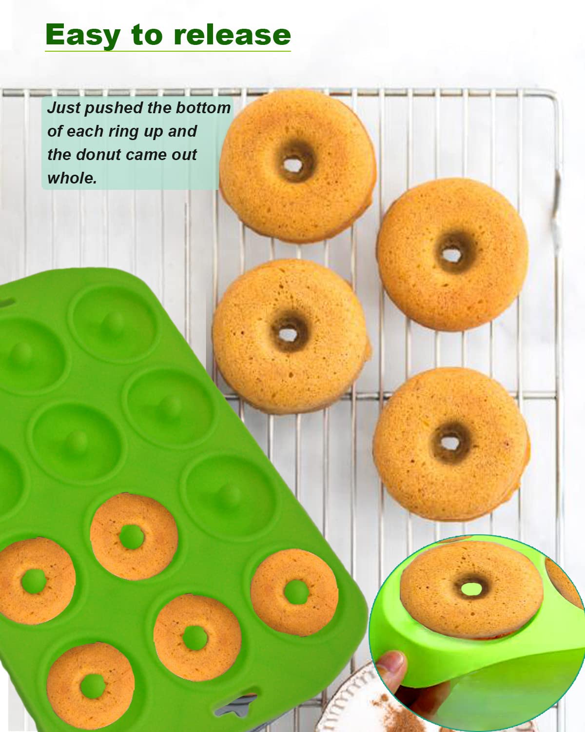 Sinoskye Mini Donut Pan For Baking, 2 Pack Donut Mold Silicone Doughnut Pan For Making Donut, Bagels, Cake, Bpa Free, Green
