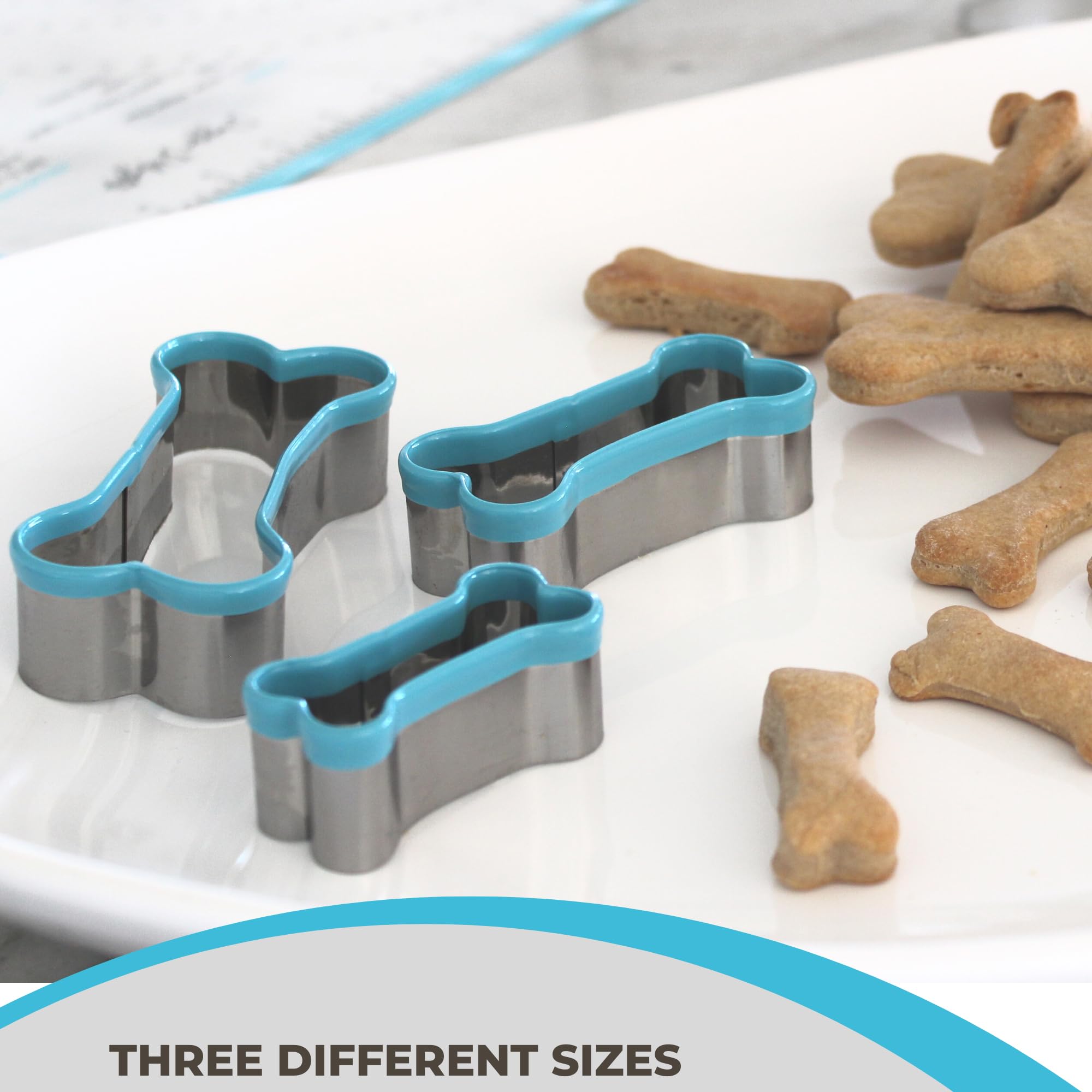 Simply Unleashed 3 Piece Dog Bone Cookie Cutter Set With Pvc Coating For Homemade Dog Treats, Biscuits, Fondant, Pastries, Sandw