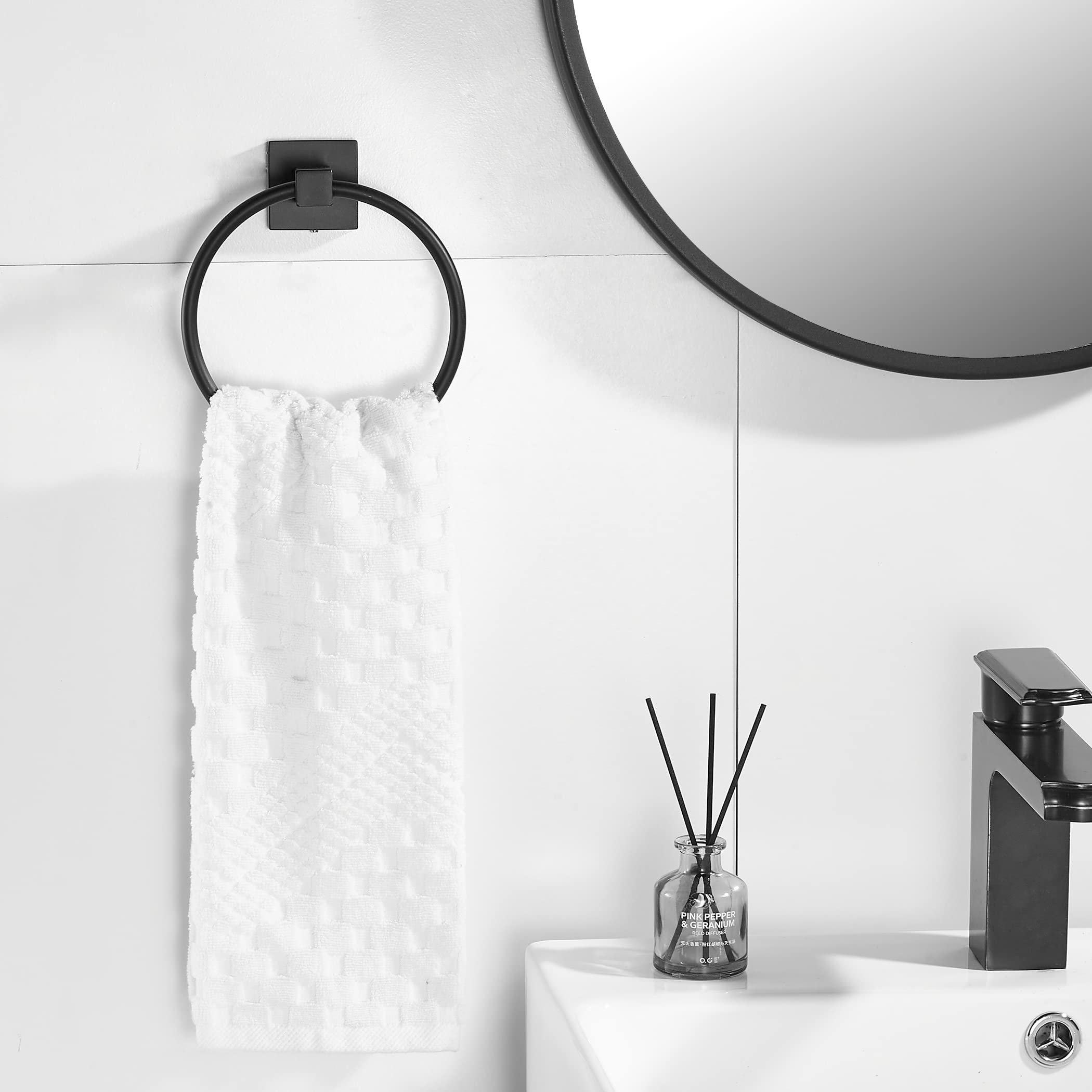 Wolibeer Black Towel Ring, Matte Hand Towel Holder Wall Mount, Bathroom Round Towel Hanger For Bath Toilet Kitchen Stainless Ste