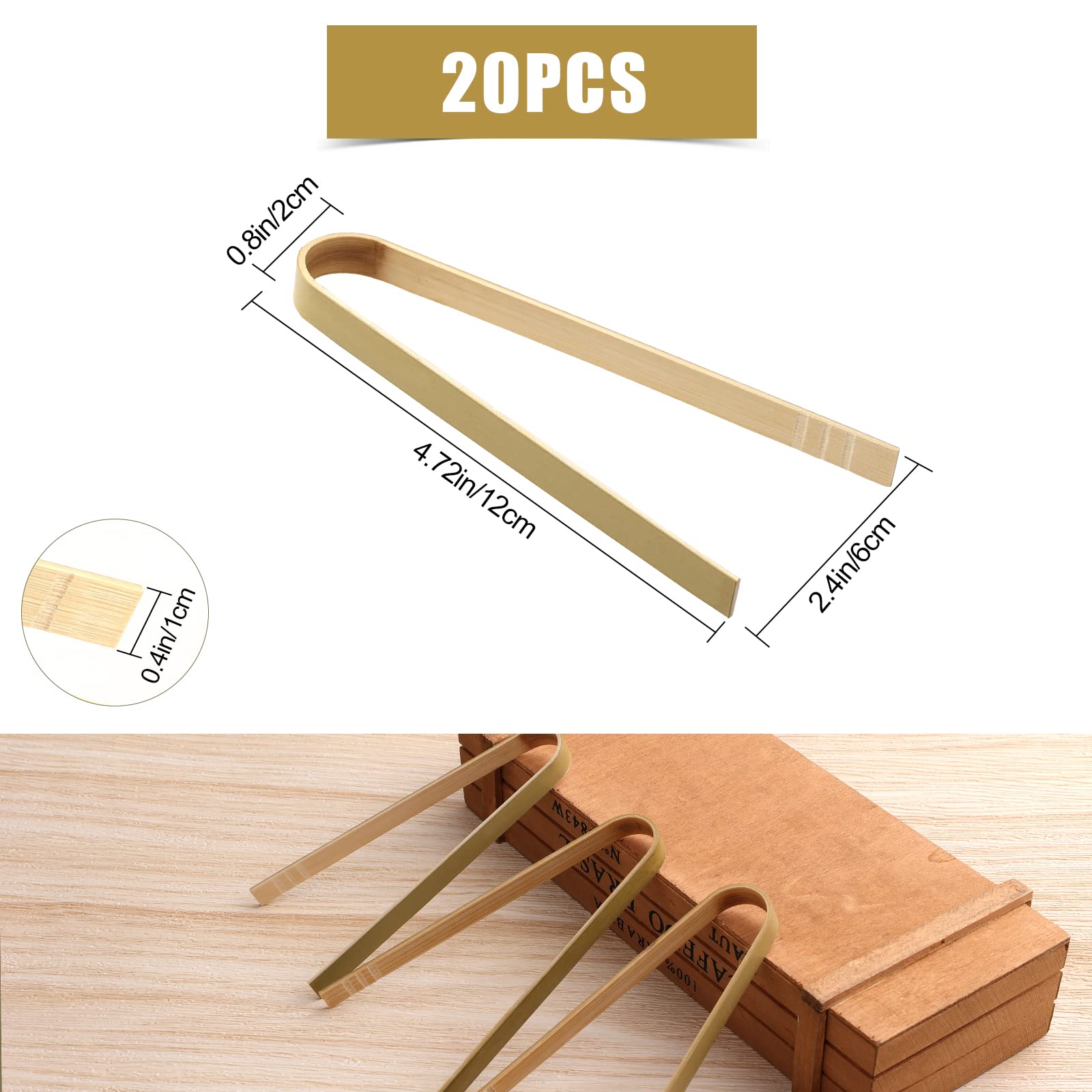 Luter 20 Pieces 12 Cm Bamboo Tongs Disposable Kitchen Utensils Bread Tongs Bread Tongs Natural Bread Tongs For Bread Tea Supplie