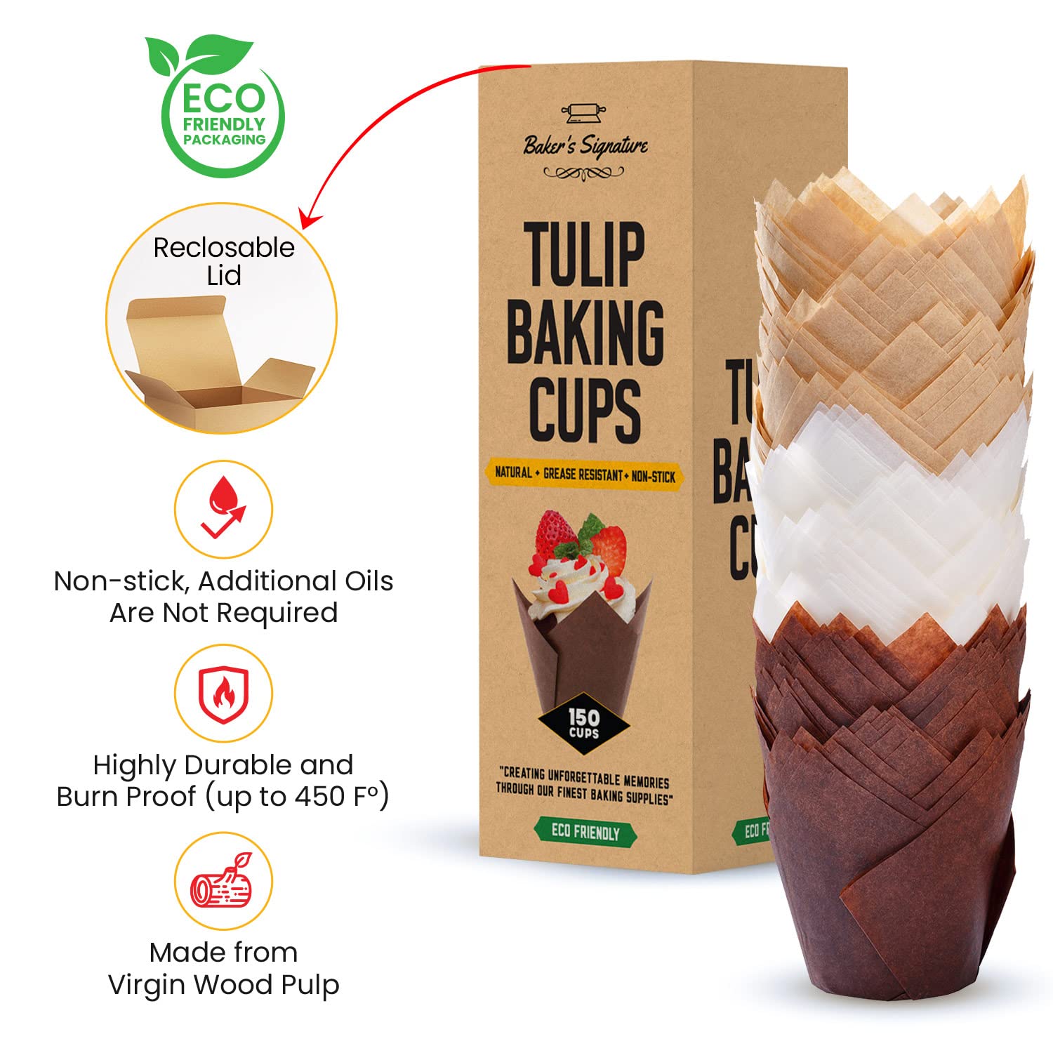 Tulip Cupcake Liners, Muffin Liners For Baking By Bakers Signature - 150Pcs Of Parchment Paper Cups Cupcake Wrappers - Perfect S