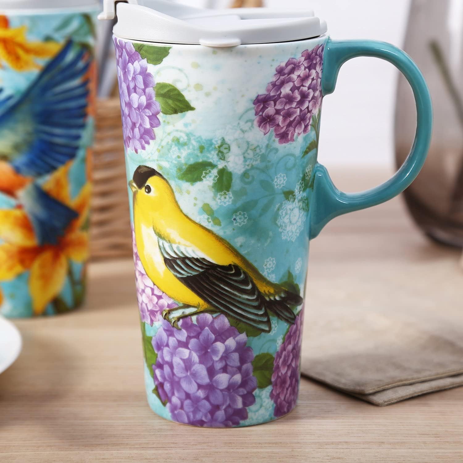Tzssp Ceramic Mug Coffee Porcelain Latte Tea Cup 17Oz. Humming Bird