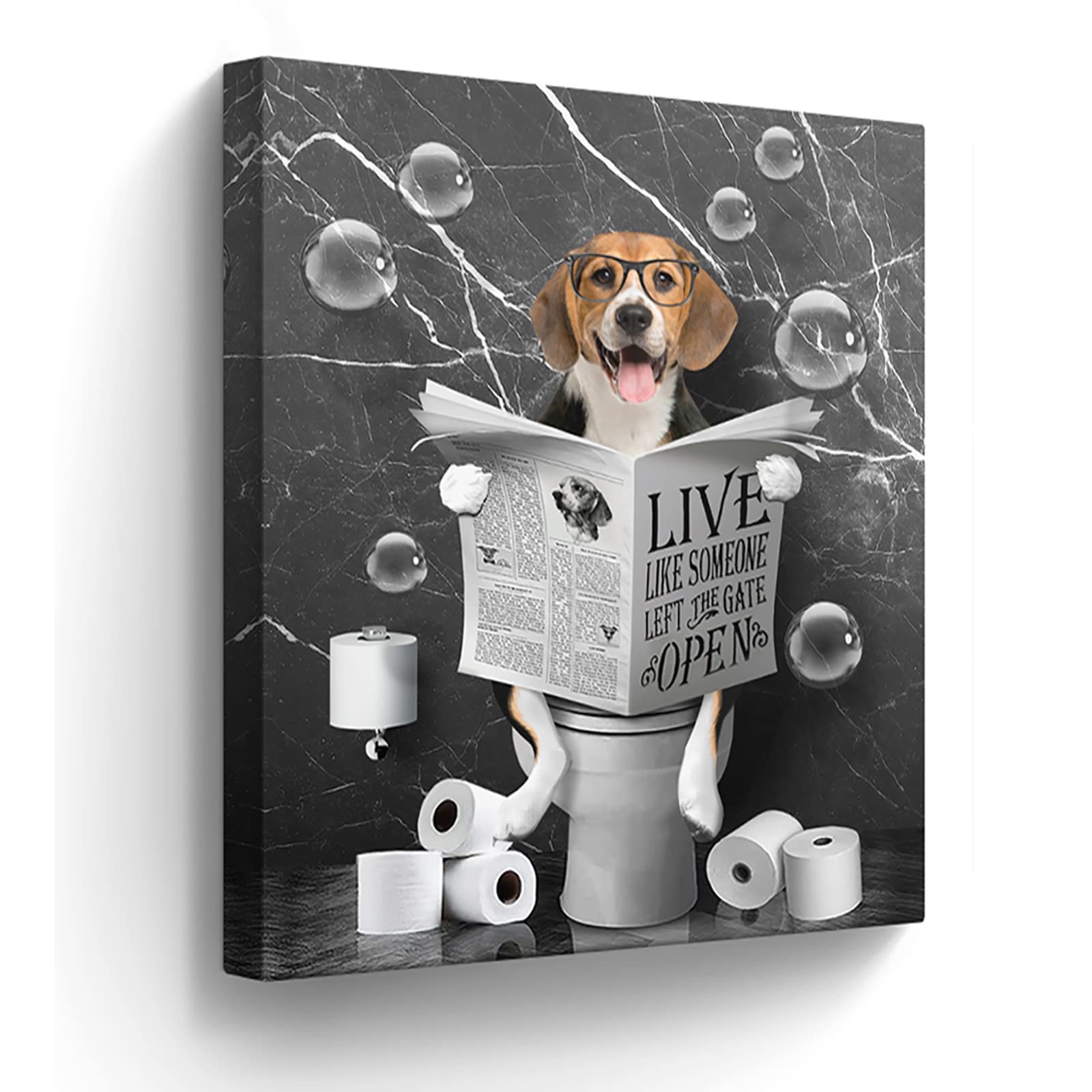 Beagle Dog Sitting In Toilet Bathroom Decor Wall Art Funny Beagle Pictures Black And White Bathroom Wall Decor Farmhouse Dogs Pa