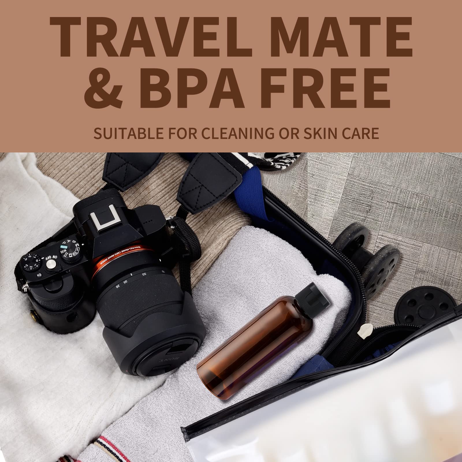 Lisapack 3.4Oz Travel Bottles With Flip Cap (5 Pcs) Empty Dispenser Container For Travel Size Cosmetics (100Ml, Brown)