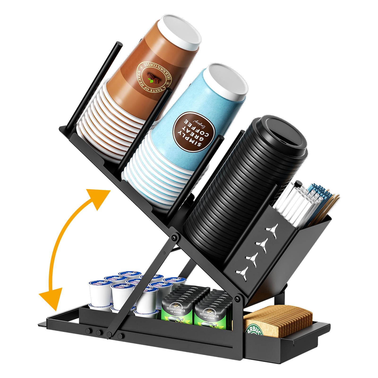 Zddloinp Cup And Lid Holder With Straw Organizer Coffee Station Organizer, Cup Dispenser 3 Compartment Coffee Cup Holder For Cof