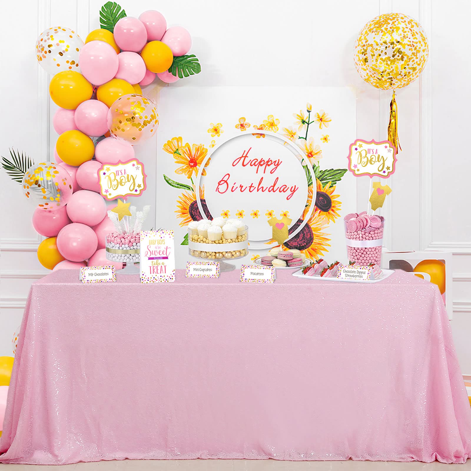 Queendream Pink Tablecloth 90 X 132 Inch Sequin Tablecloth For Party Decorations Glitter Tablecloth For Bridal Baby Shower Weddi