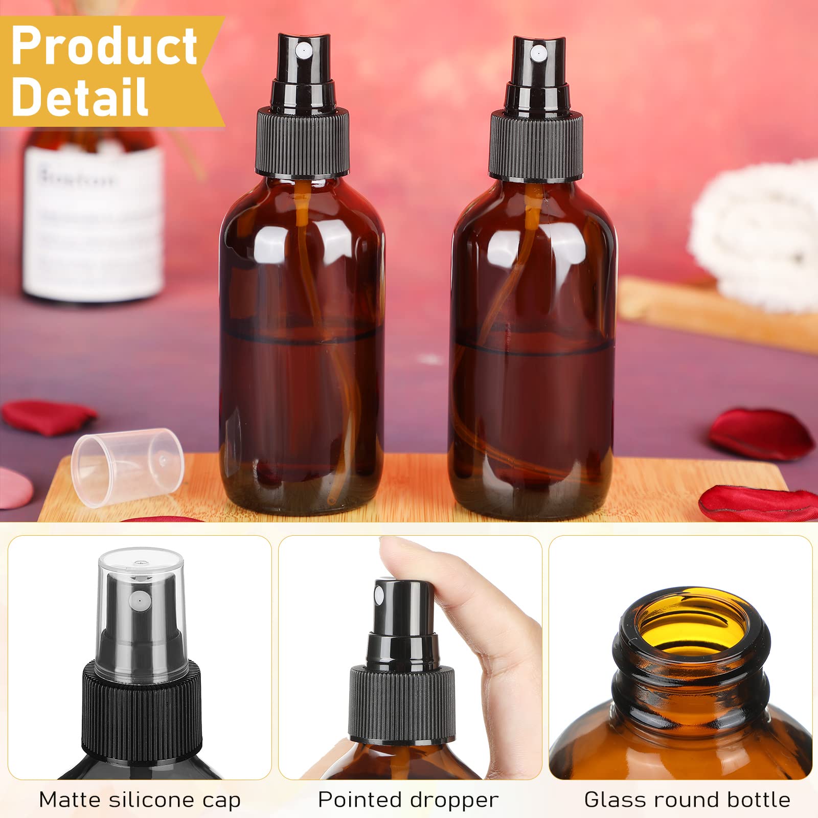Yungyan 100 Pcs 4 Oz Mini Glass Spray Bottles Empty Small Essential Oil Bottles Fine Mist With 3 Funnel 5 Dropper Cleaning Brush