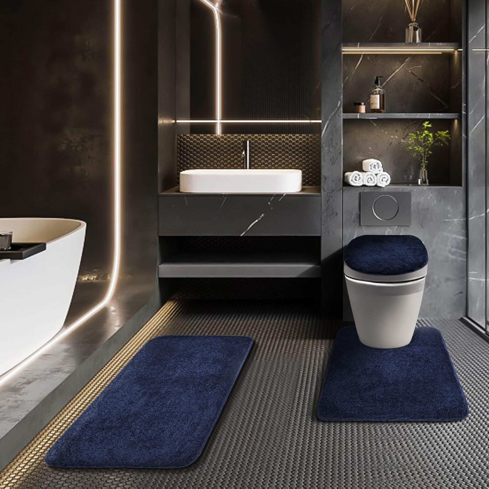 Baahrnom Bathroom Rugs Sets 3 Piece With Toilet Cover Adjustable Bath Rug Set With Tpr Non Slip Rubber Backing Solid Tufted Bath