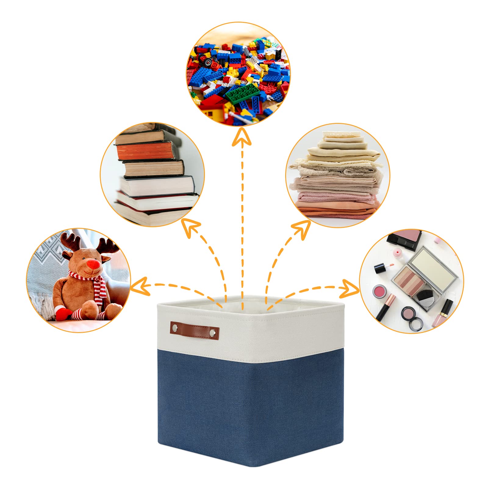 DULLEMELO Foldable Storage Cubes 12 x 12 Organizer Bins Canvas Storage Bins Empty Gift Baskets for Organizing with Durable Leather Handles  Closet Baskets for Nursery Storage(4 Pack - 12 '' White&Blue)