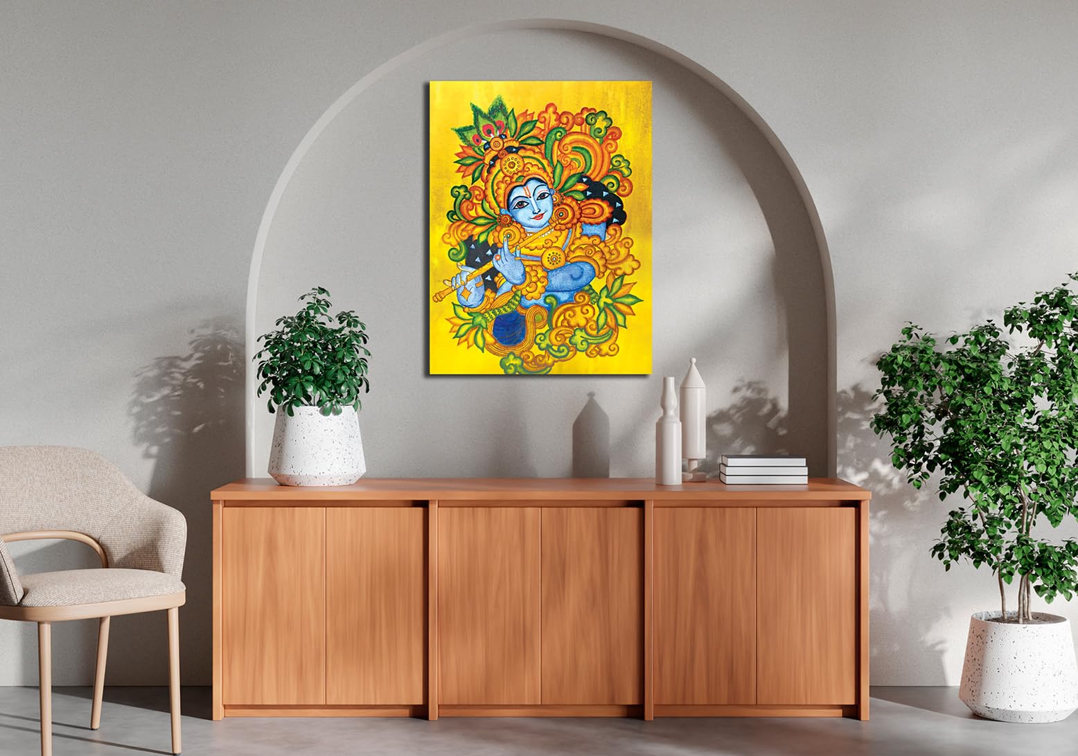 Namaste Home - Canvas Painting - Shree Krishna - Kerala Mural - Religious Canvas Painting - (Cotton Canvas, Small Size 15X19 Inc
