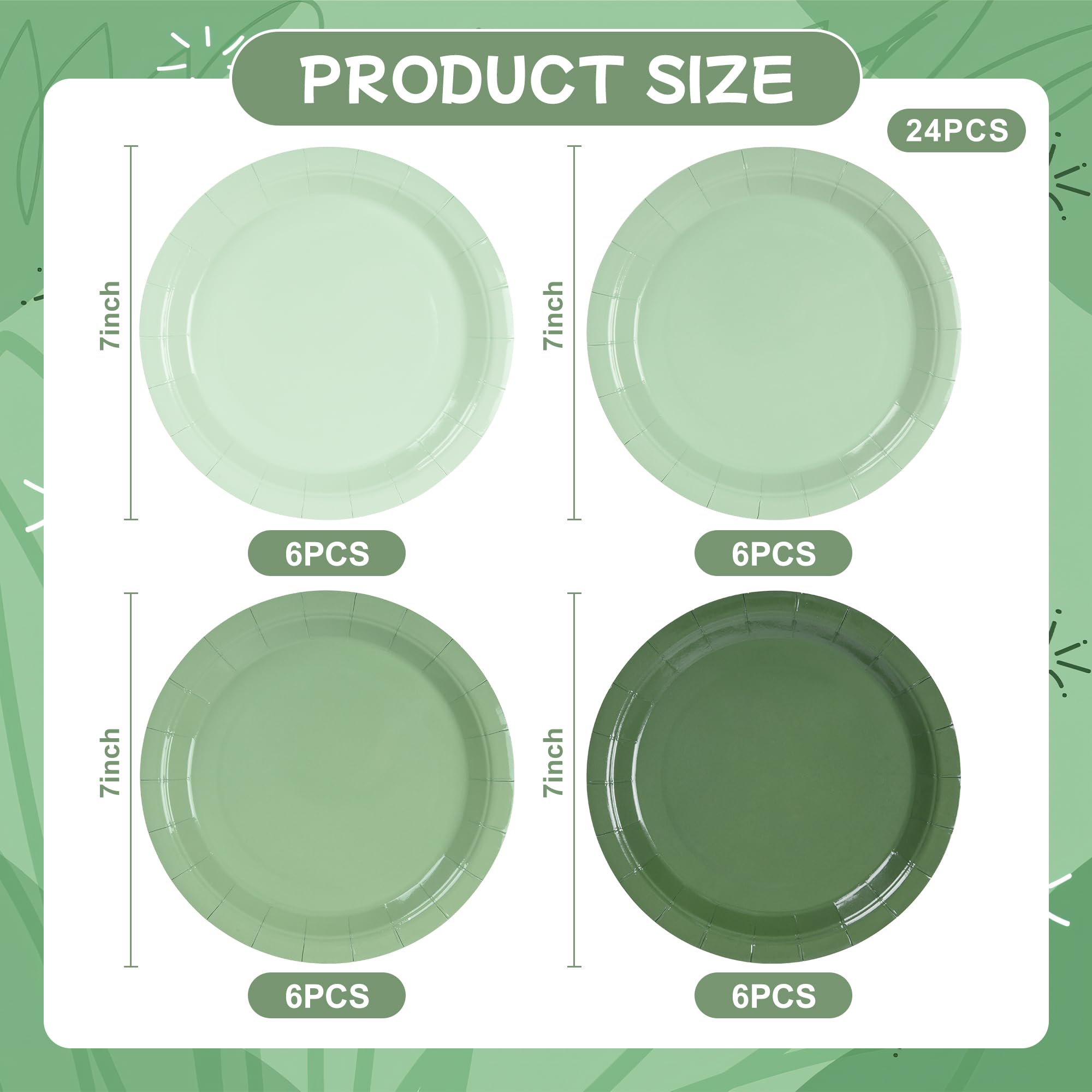 Aimfun Sage Green Paper Plates Gradient Green Party Plates 7   Disposable Round Dessert Plates For Birthday Wedding Bridal Baby