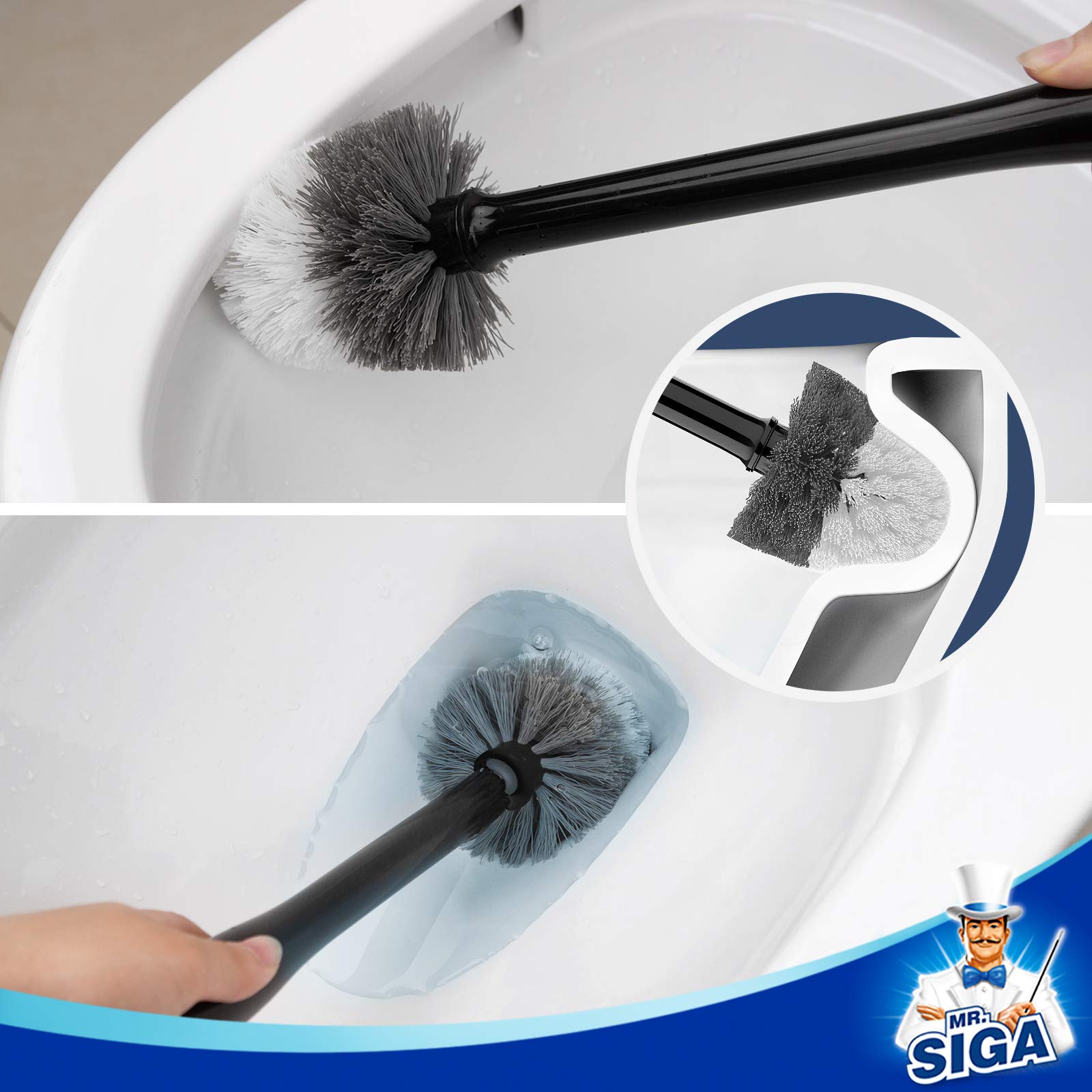 MRSIgA Toilet Bowl Brush and Holder  Premium Quality  with Solid Handle and Durable Bristles for Bathroom cleaning  Black  1 Pack