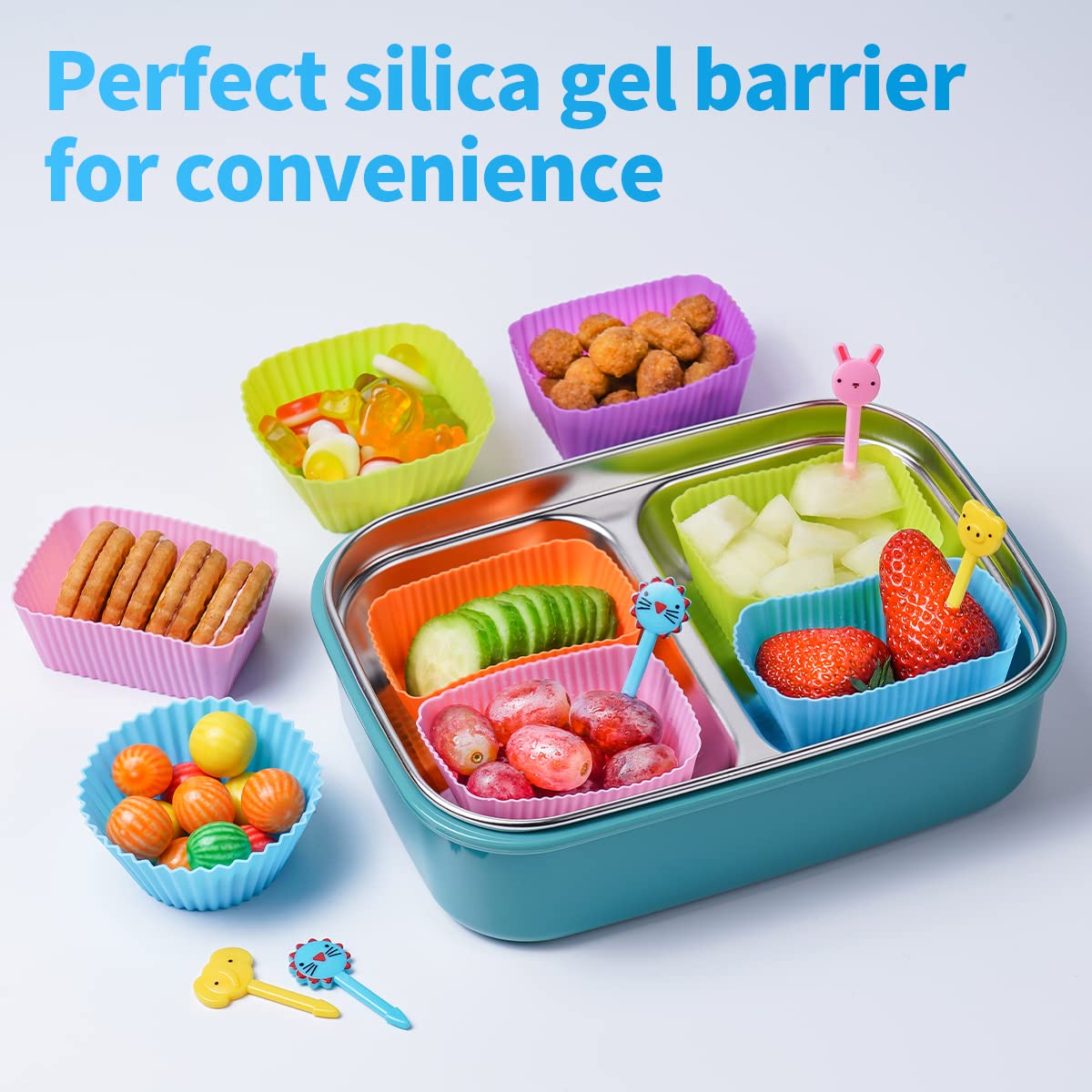 Silicone Lunch Bento Box, 52 Pack Bento Lunch Box Bundle Dividers With Food Picks Lunch Accessories, Durable, Reusable, Bpa-Free