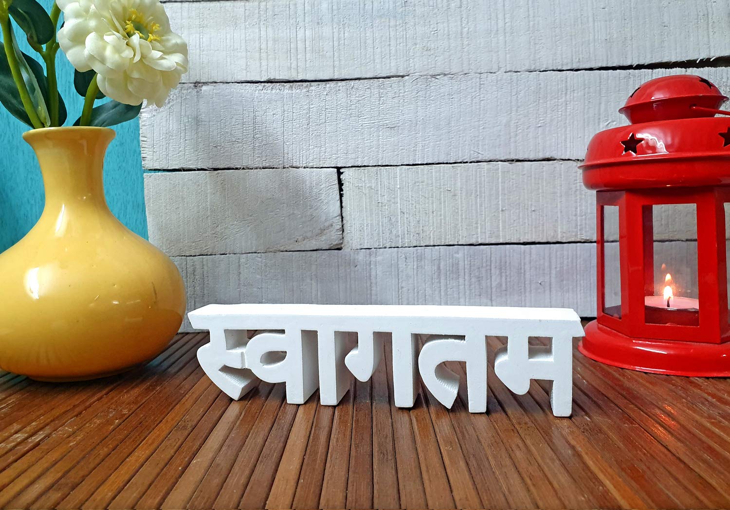 NUKKAD TALES Swagatam  White, Aesthetic Table Decor for Home or Office, Desk or Shelf. Quirky Room Decoration showpiece, Ideal f