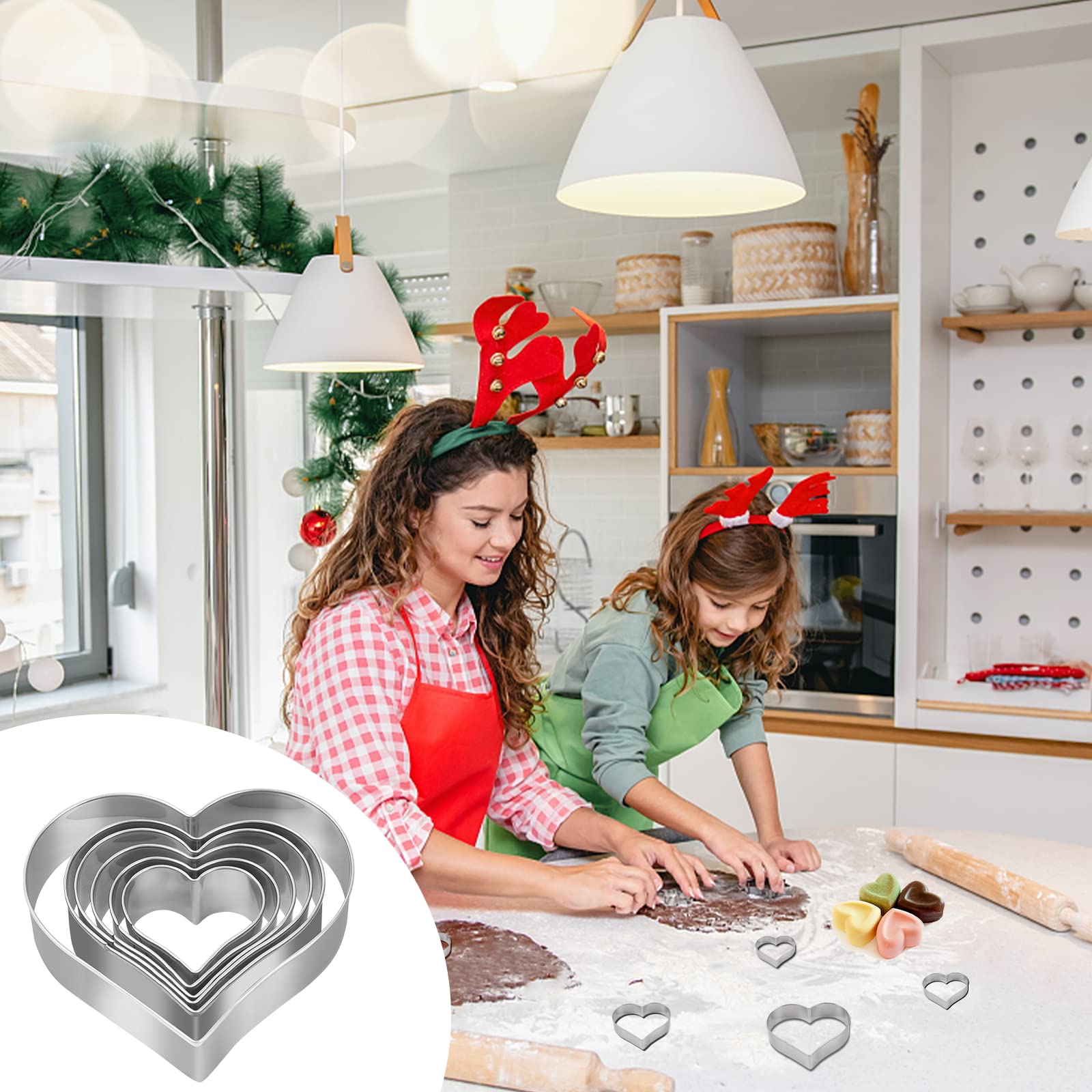 Heart Cookie Cutter Set - 6 Piece - 3 4/5'', 3 1/5'', 2 4/5'', 2 3/5'', 2 1/5'', 1 4/5'' - Heart Shaped Cookie Cutters, Stainles