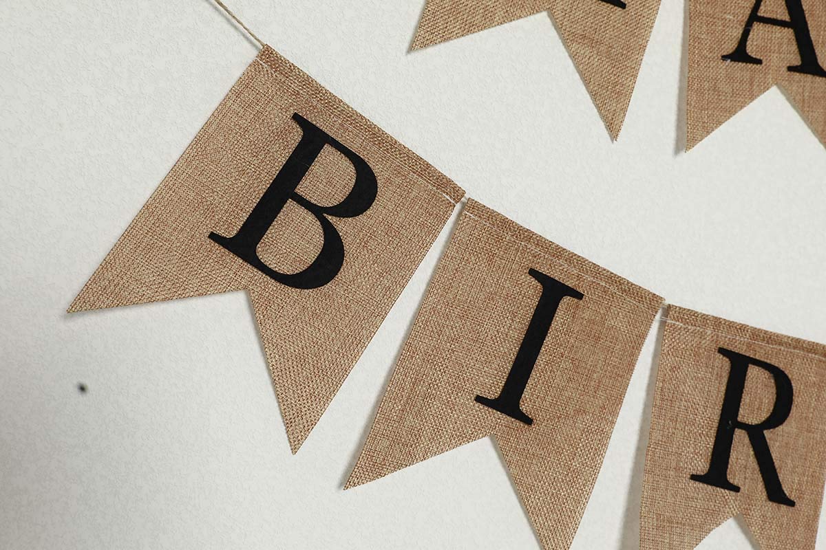 Topfun Happy Birthday Burlap Banner Rustic Bunting Garland Swallowtail Flags For Birthday Party Decorations