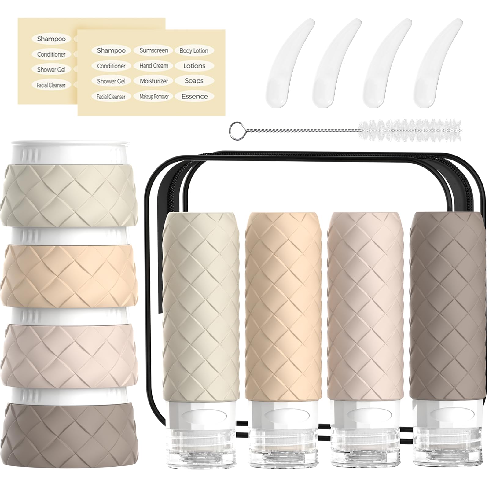 16 Pack Travel Bottles for Toiletries, TSA Approved Travel Size Toiletries Containers Set, BPA-Free Silicone Leak Proof Refillab