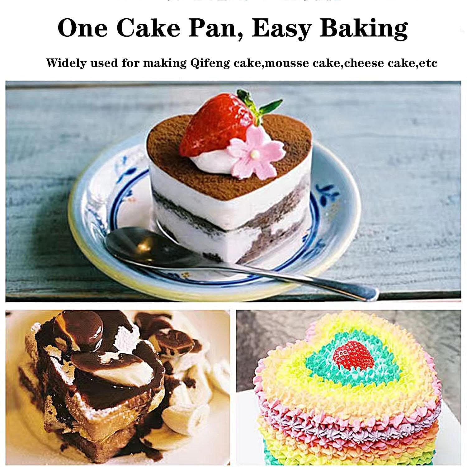Homomsae Heart Shaped Cake Pans 2Pcs, 8 & 6 Inch Aluminum Deep Springform Cake Pan Set With Removable Bottom Diy Baking Mold Too
