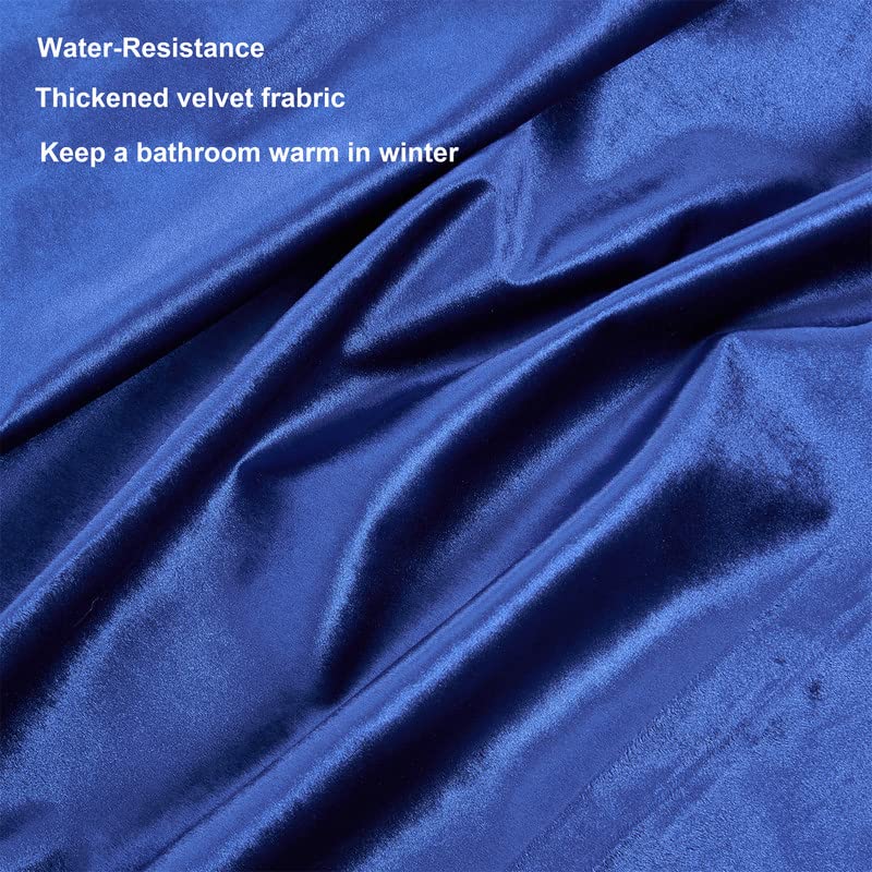 Velvet Blue Shower Curtains For Bathroom,260 Gsm Heavy-Duty Royal Blue Fabric Luxury Shower Curtain With Hooks, Washable, Thicke