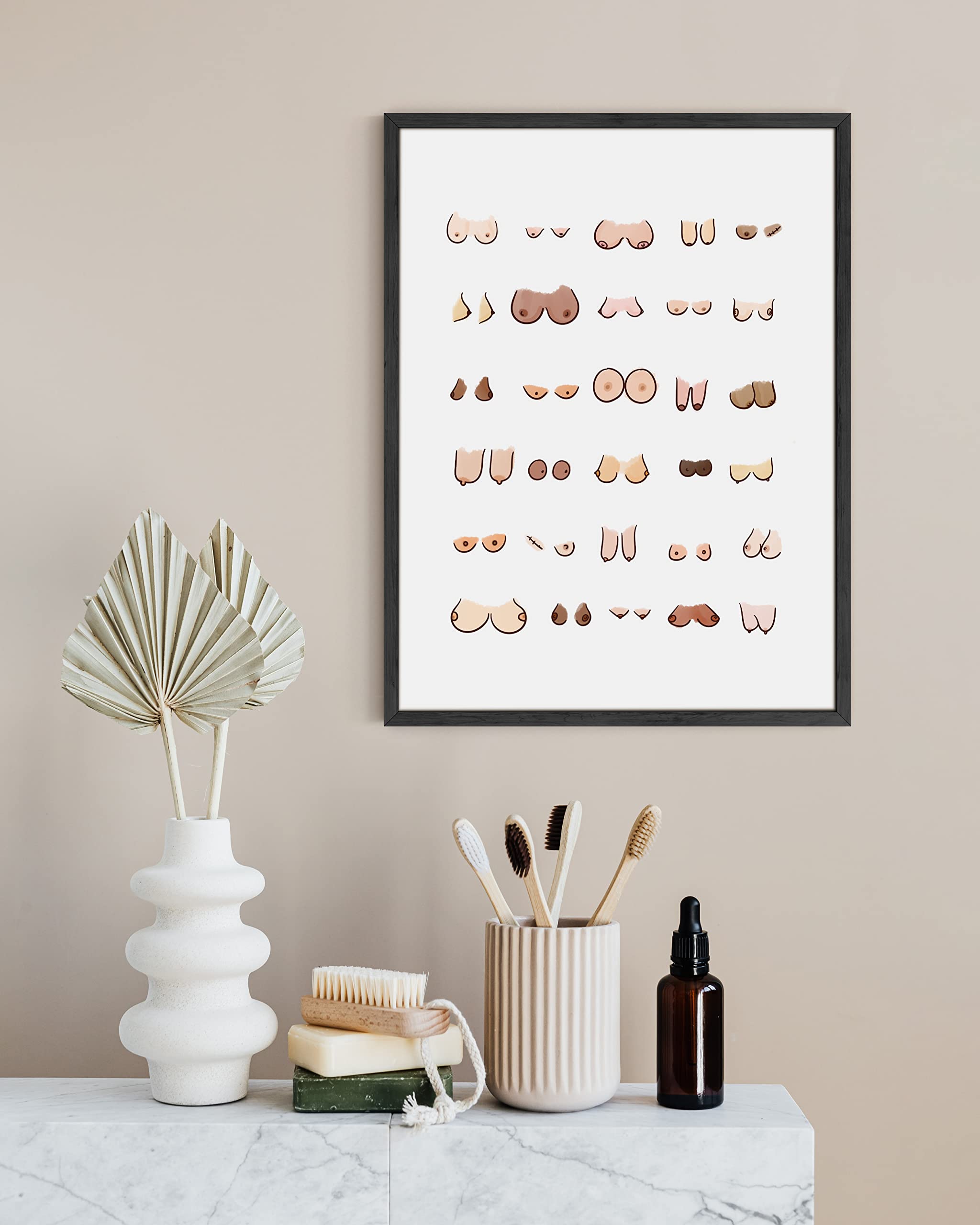 Haus And Hues Funny Bathroom Signs For Home Decor Funny Bathroom Wall Art | Bathroom Art | Funny Bathroom Art (Boobs, 12X16 Unfr