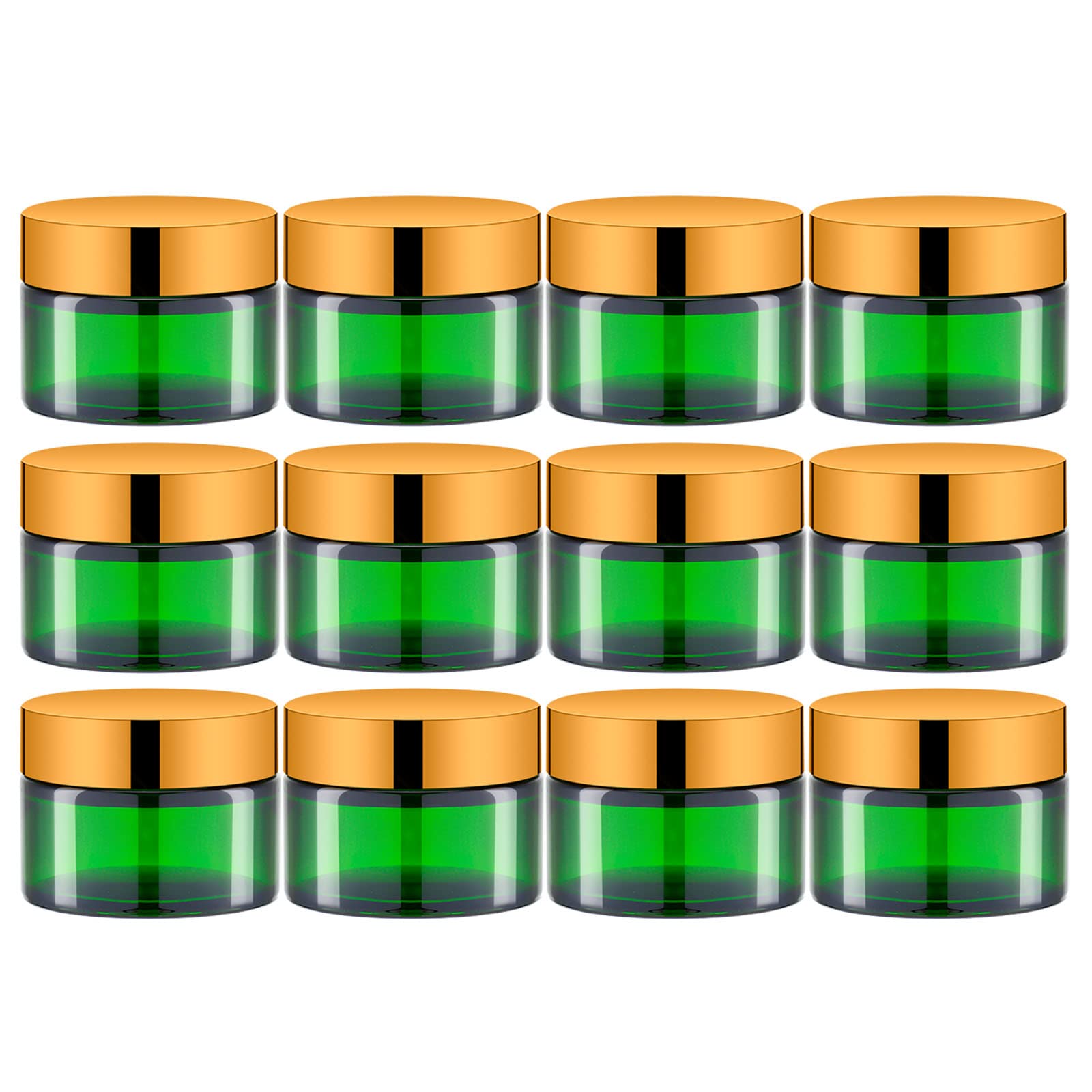 Iron Bill 1 Oz Green Round Glass Jars With Inner Liners And Gold Lids(12Pcs) Empty Cream Containers Refillable Cosmetic Vials Fo