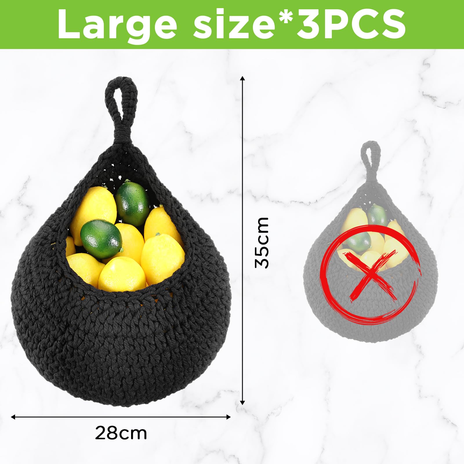 Dandat 3 Pcs Large Hanging Fruit Baskets For Kitchen Teardrop Hanging Wall Baskets Bohemian Handwoven Hanging Holder For Kitchen
