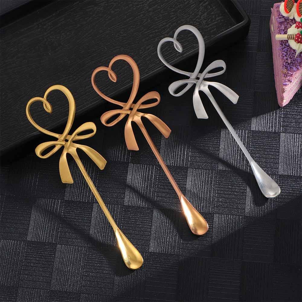3 Pcs Stainless Steel Coffee Stirring Spoon, Love Heart Bowknot Hanging Cup Spoon Coffee Spoon Teaspoon, Long Handle Dessert Spo
