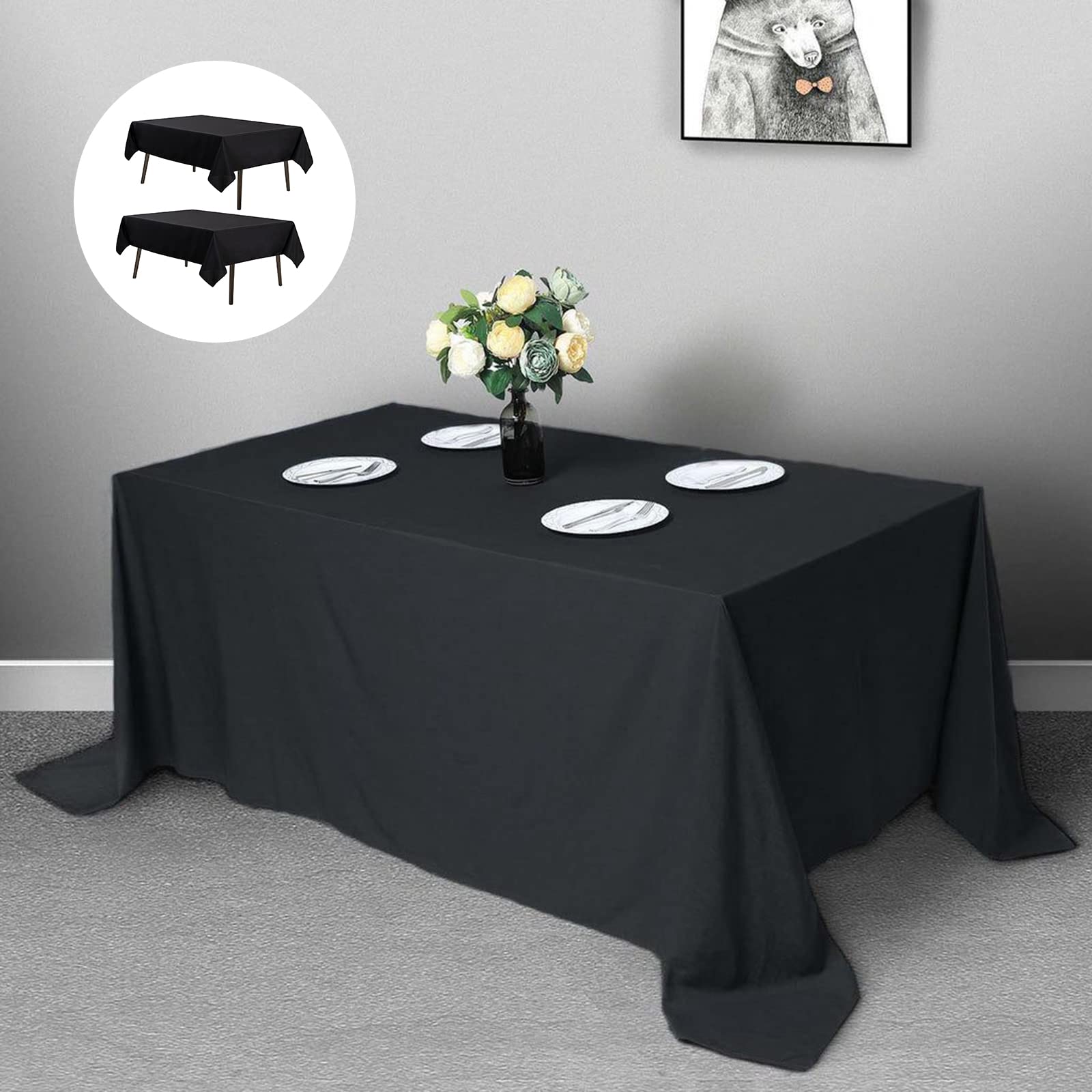 Mysky Home 2Pack Black Tablecloth 90X156 Inch Rectangle Table Cloth- Wrinkle Resistant Washable Polyester Table Cover For Dining