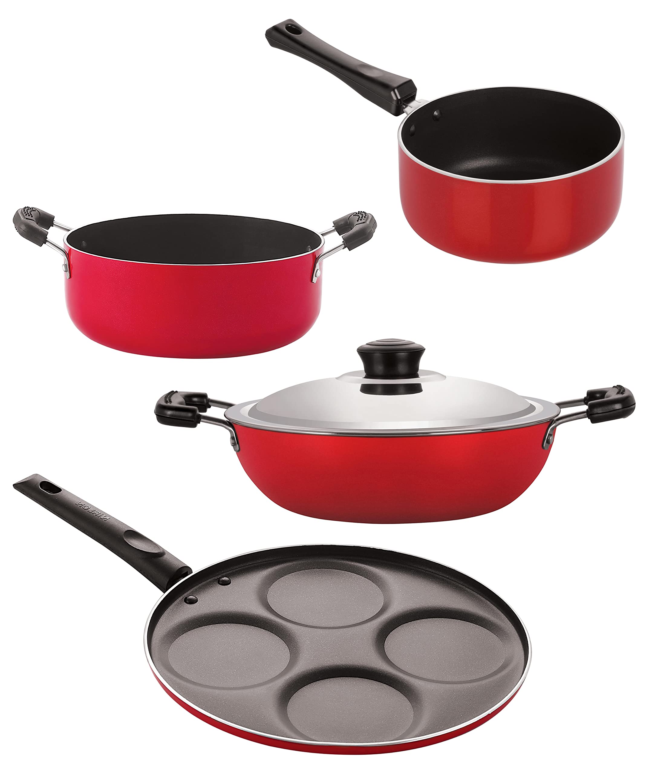Nirlon NonStick Aluminium Cookware Gift Set Of 4Piece (Gas Compatible) (Dkd(J)_Sp(M)_Up4_Cs24)(Red_ Nonstick)