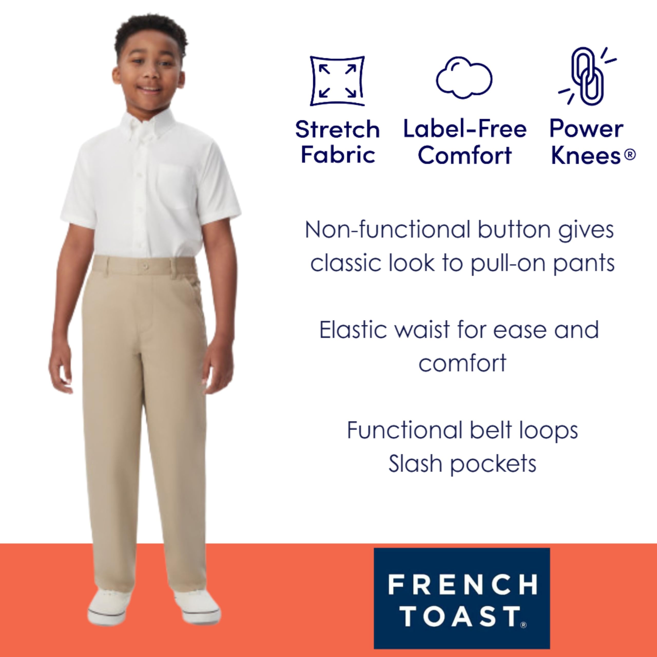 French Toast Boys Little Pull-On Relaxed Fit School Uniform Pant (Standard  Husky), Navy, 5
