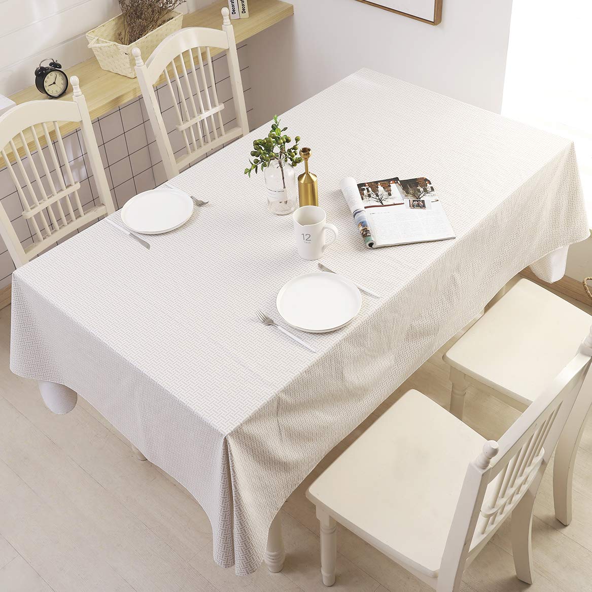 Vinyl Tablecloth With Flannel Backed Waterproof Oil-Proof Pvc Table Cloth Wipeable Spill-Proof Plastic Table Cover For Indoor An